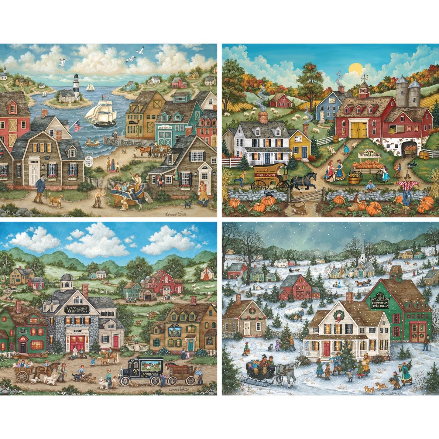 Bits and Pieces - Multipack of Four (4) 300 Piece Jigsaw Puzzles for Adults - Each Puzzle Measures 40.6 cm x 50.8 cm - 300 pc Seasons in The Country Jigsaws by Artist Bonnie White