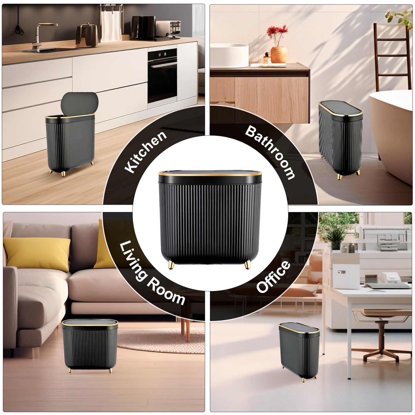 Supteron Bathroom Trash Can with Lid 3.2 Gallon Narrow Trash Can Small Plastic Trash Bin 12 Liter Rectangular Plastic Garbage Can with Press Type Lid for Bedroom Bathroom