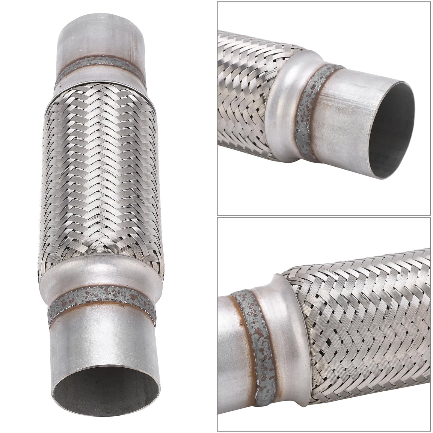 Heavy Duty Exhaust Flex Pipe, 2.5" x 8" x 12'' Stainless Steel Braided Flexible Exhaust Pipe, Universal Fit for Cars & Trucks, Durable Car Exhaust Pipe Repair Replacement Kit, 63mm x 300mm