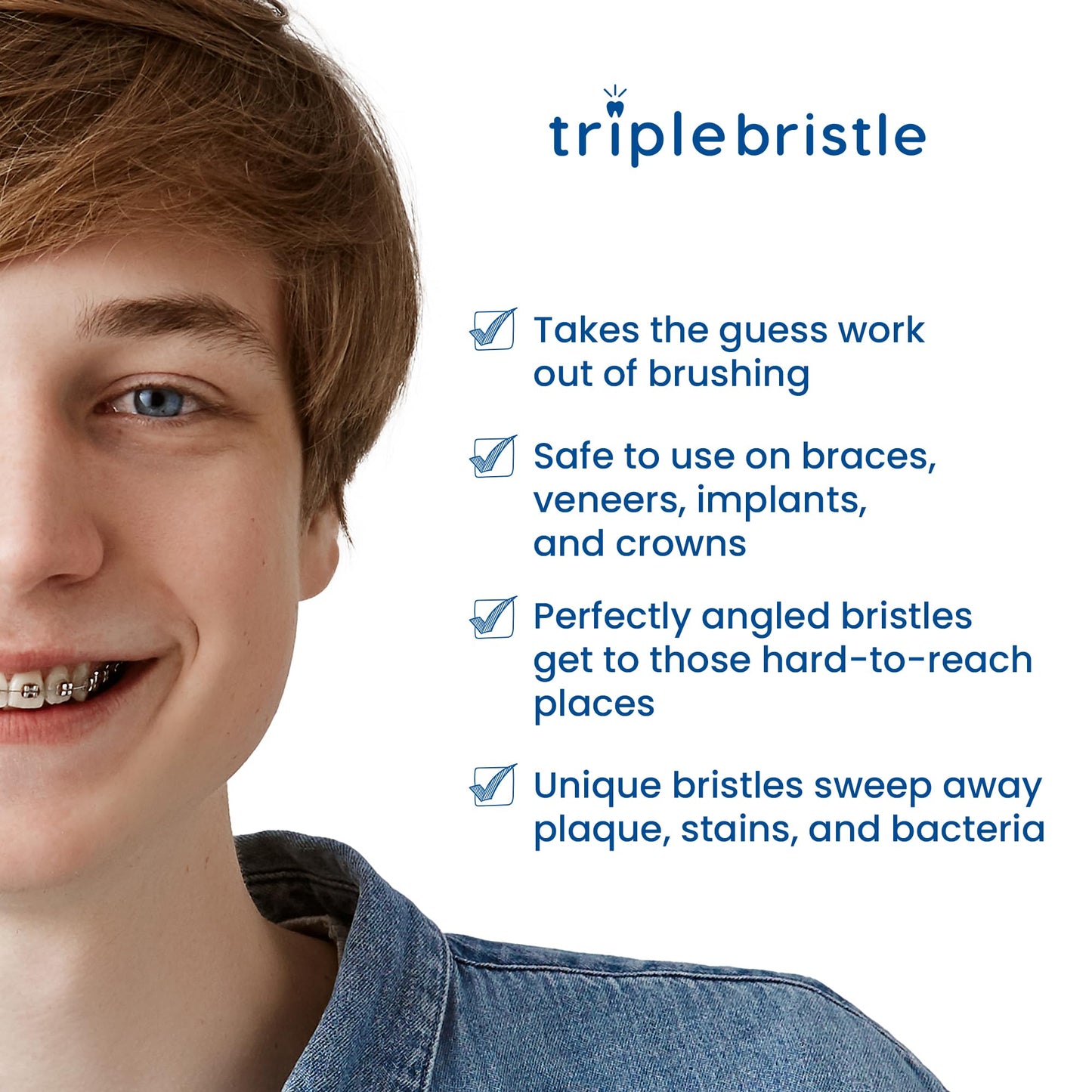 Whiter Teeth & Brighter Smile - Rechargeable 31,000 VPM Tooth Brush is Unique & Patented 3 Brush Head Design - Perfect Angle Bristles Clean Each Tooth