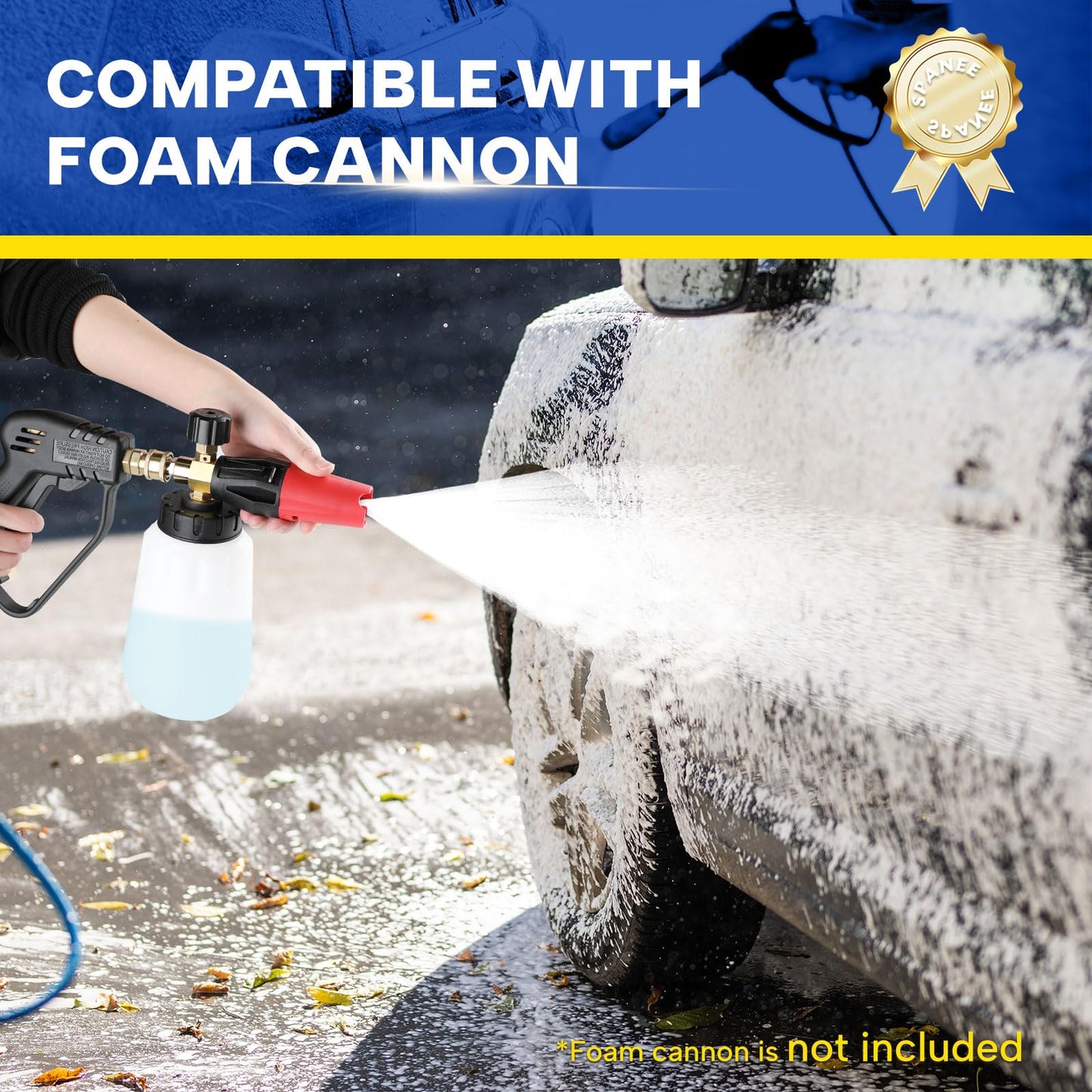Short Pressure Washer Gun with Swivel, 4000 PSI High Power Washer Spray Gun with 5 Spray Nozzle Tips, 3/8" Quick Connect Plug and M22-14/15mm Fittings, Car Wash Foam Gun Compatible with Foam Cannon