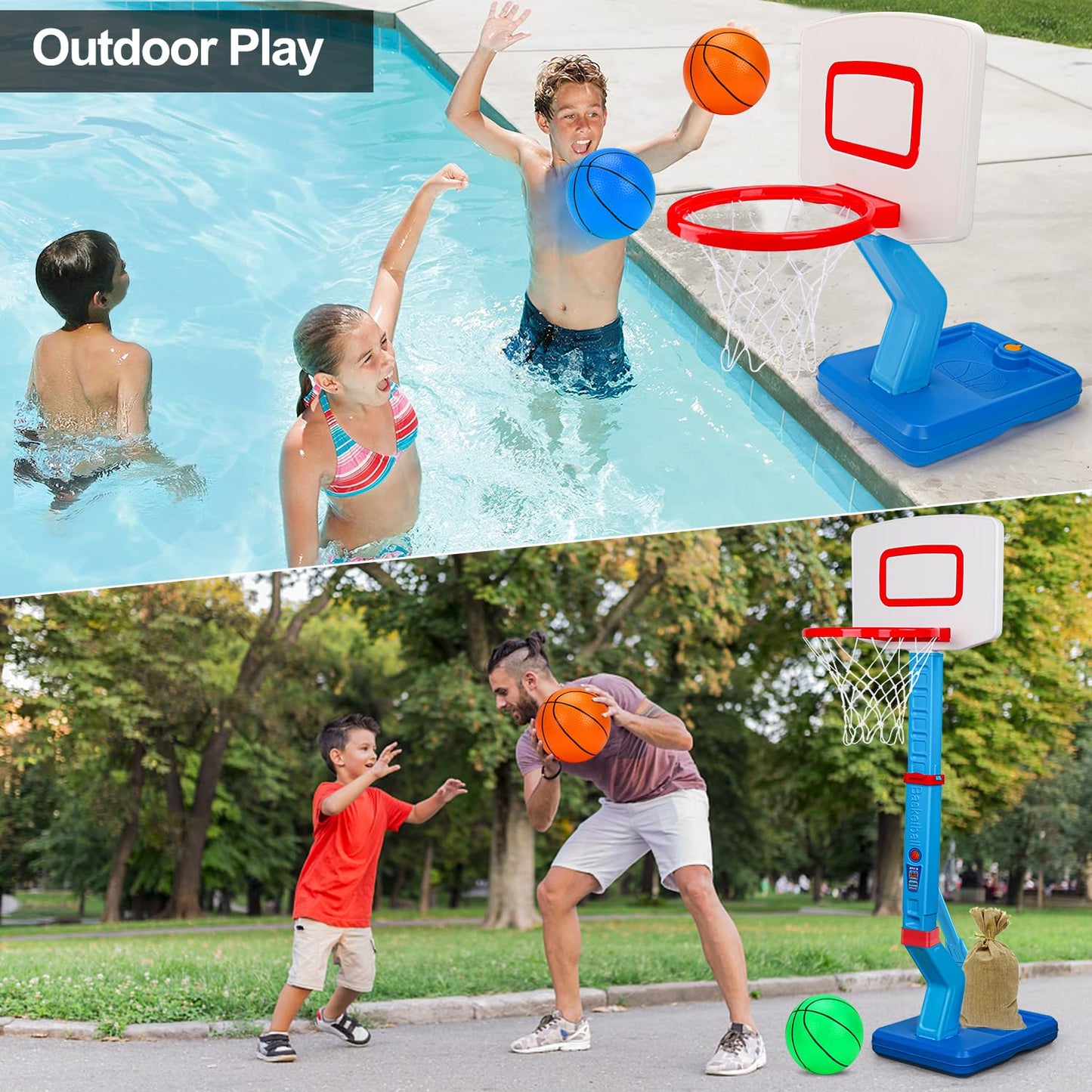 Basketball Hoop Indoor for Toddler Toys 3-5 5-8 Adjustable Portable Basketball Net Set Pool Outdoor Backyard Toy Mini Hoop Basket Ball Game for Kids Age 3 4 5 6 7 8 Year Old Boys Girls
