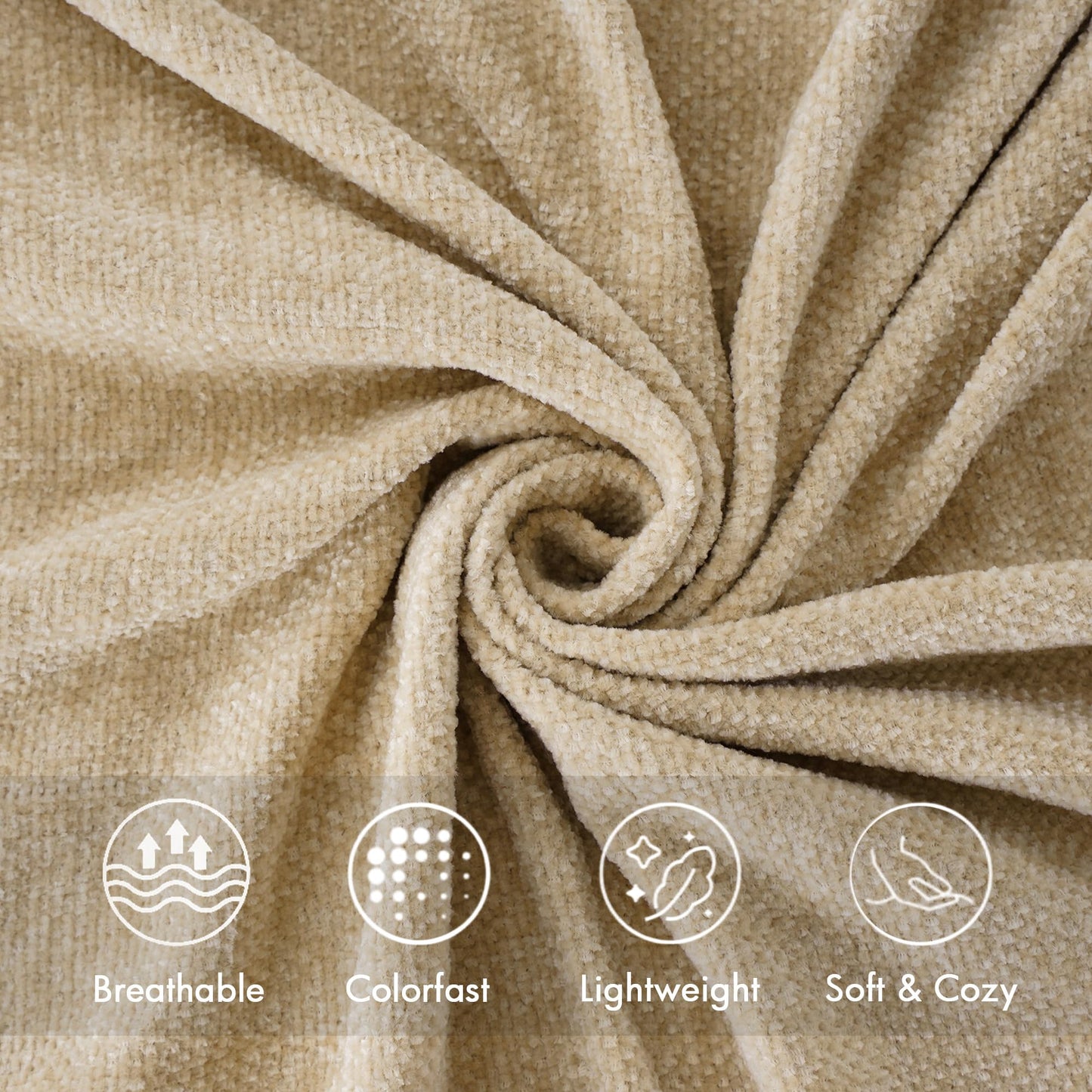 BATTILO HOME Beige Chenille Throw Blanket for Couch Sofa Chair Bed Home Decor, Lightweight Boho Knitted Throw with Fringe Tassels Suitable for All Season,50''X60''