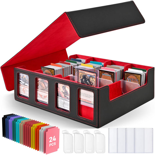 Card Storage Box for Trading Cards with Card Supporters, 3000+ MTG Deck Box with 24 Colorful Divider Tabs, Trading Card Storage with Viewing Windows Fits for Magic Game