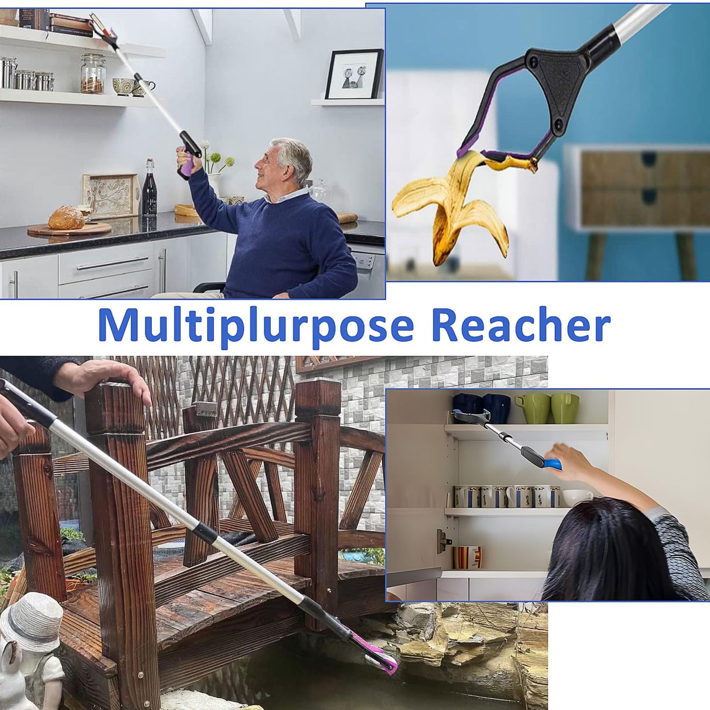 8 Pack Trash Grabber Reacher Tool for Elderly, 32" Foldable Pick Up Stick Grabber Long Handy Mobility Aids Lightweight Reaching Tool for Trash Pick Up, Litter Claw Picker, Arm Extension, 8 Color