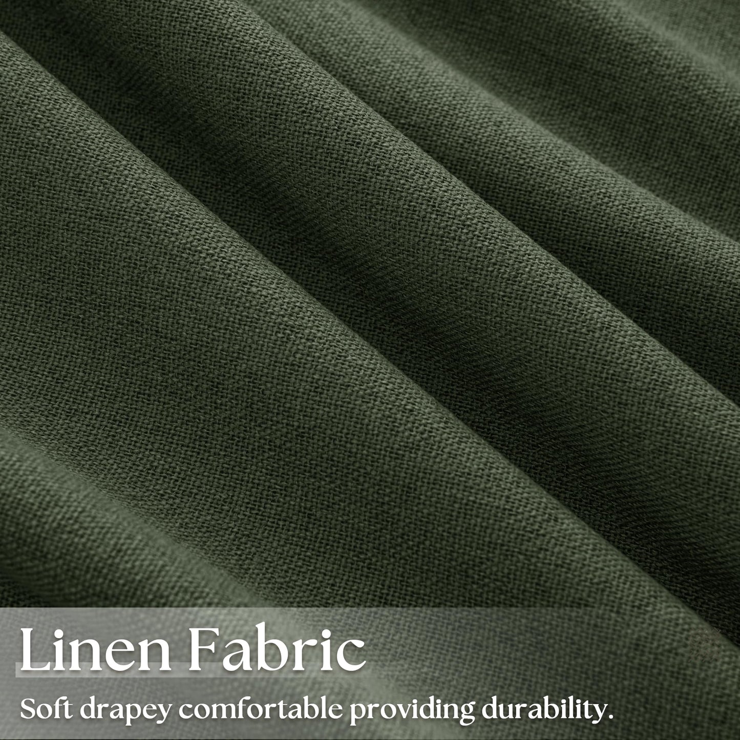 Olive Green Blackout Curtains Linen Textured for Bedroom Black Out Linen Curtains 84 Inches Long Full Light Blocking Thermal Insulated Drapes Panels Energy Saving with White Liner 52x84 Inch 2 Panels