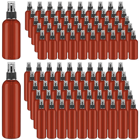 100 Pack Small Spray Bottle 2oz/4oz,Amber Spray Bottle Fine Mist,Plastic Mini Travel Empty Bottle,Reusable Portable Travel Containers for Perfume Essential Oils Cleaning Samples