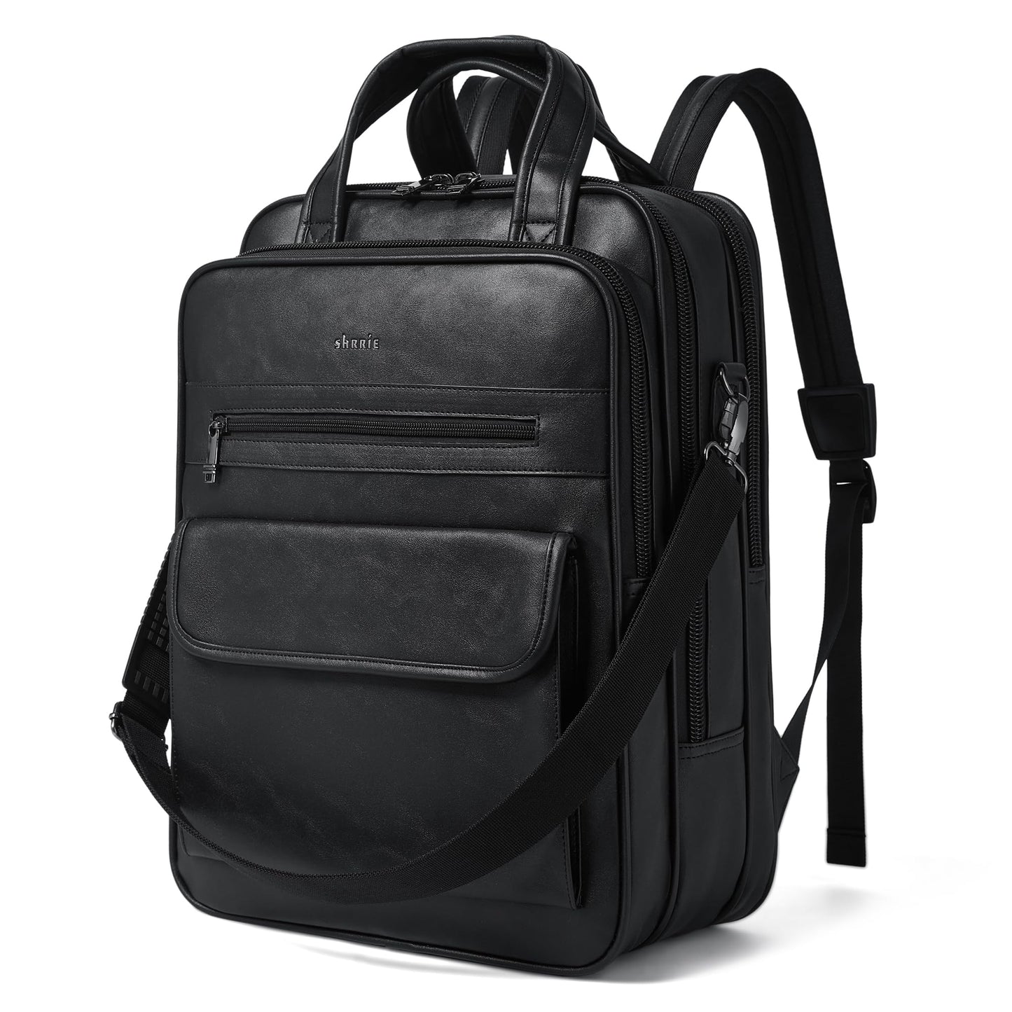 Laptop Backpack for Women and Men, 15.6 Inch Vegan Leather Computer Backpack Professional Water-Resistant Casual Daypack for Work Business College Travel Office,Two-toned Black