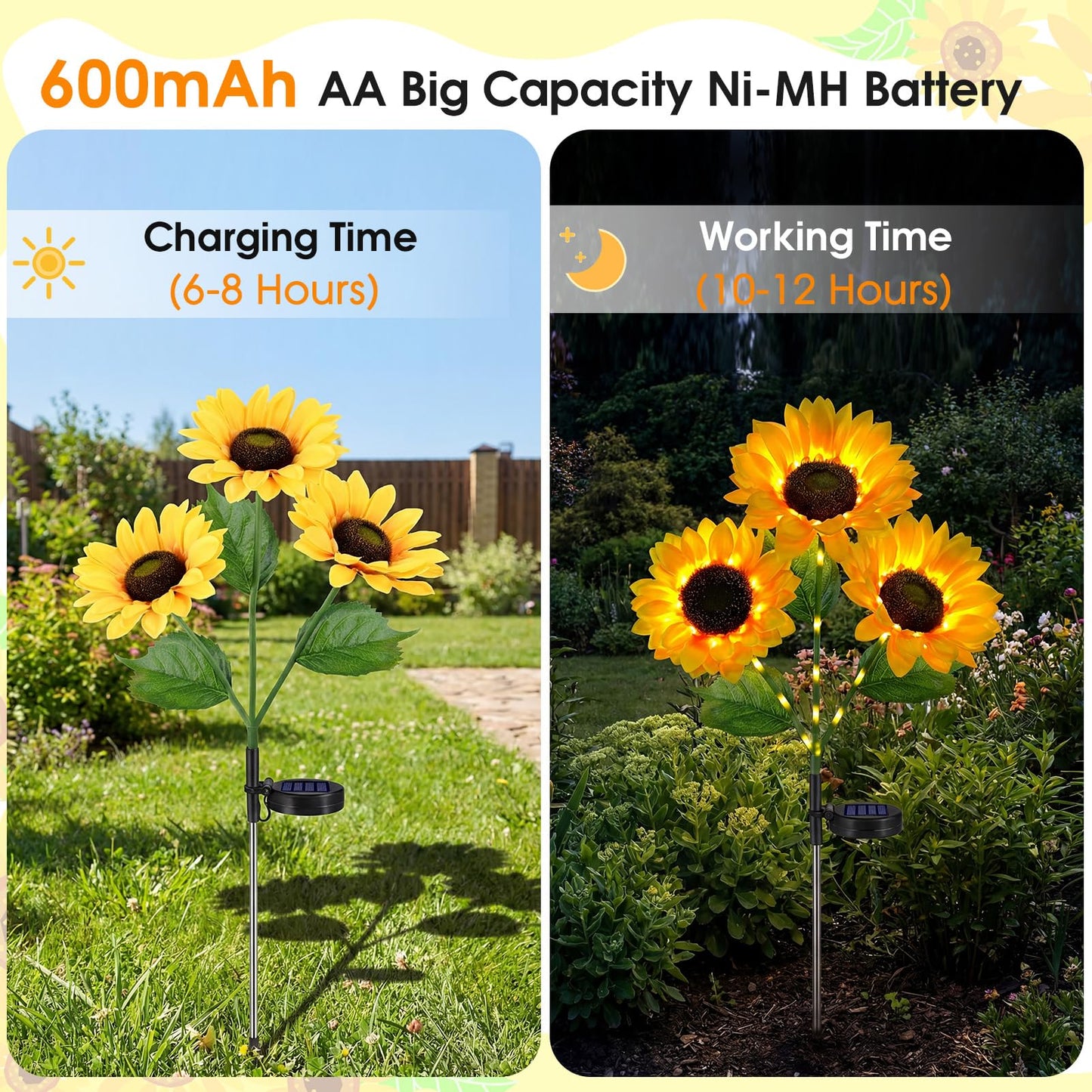 Solar Sunflowers Outdoor Waterproof, 3 Pack Solar Flowers Stake Lights with 9 Big Realistic LED Sunflowers for Yard, Garden, Cemetery Grave, Lawn, Flower Pot, Fall Outside Decorations (Sunflowers)