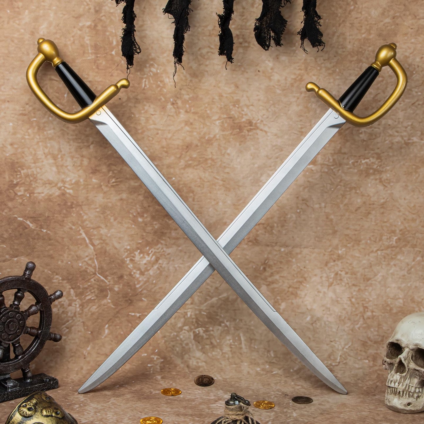 2pcs Pirate Cutlass Swords,31.5" Plastics Toy Sword,Medieval Pirate Costume Accessory for Halloween Cosplay LARP,Props