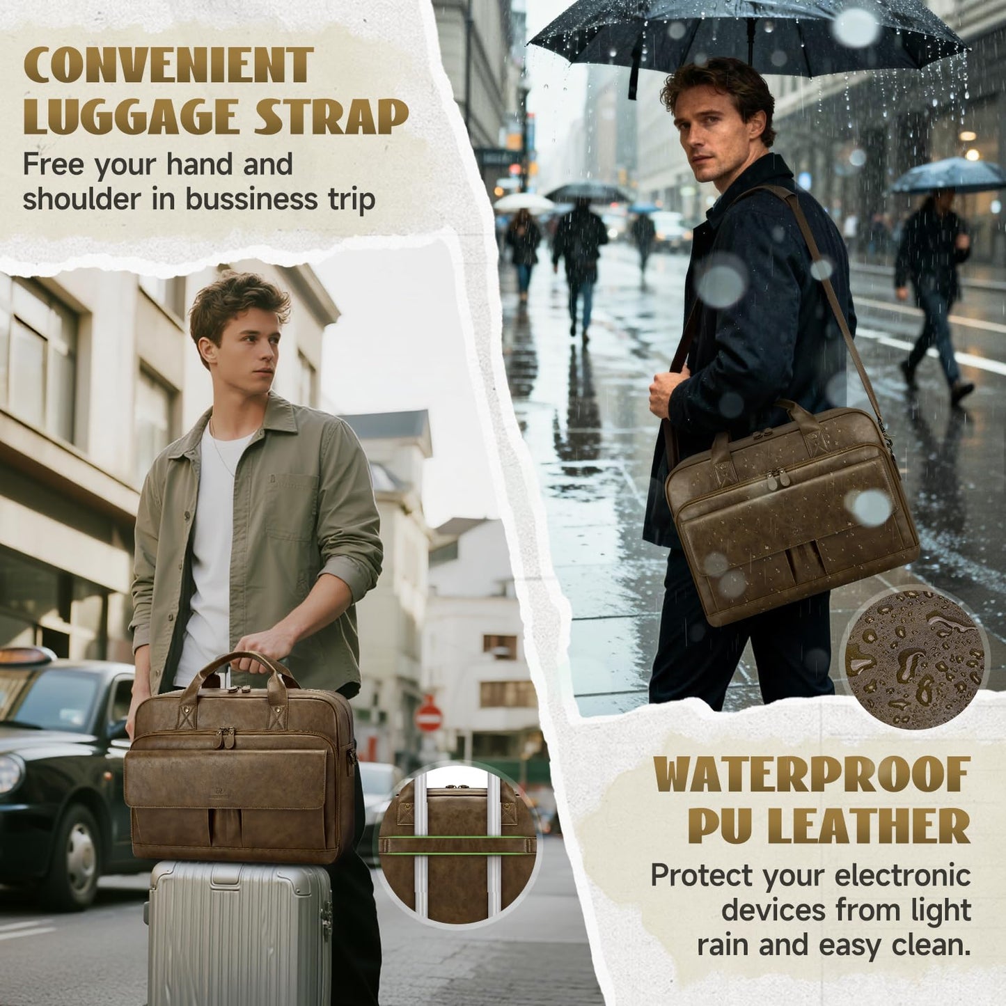 Laptop Bag for Men 15.6 Inch PU Leather Briefcase Mens Messenger Bag Waterproof Computer Satchel Bag for Work Office Business Travel College