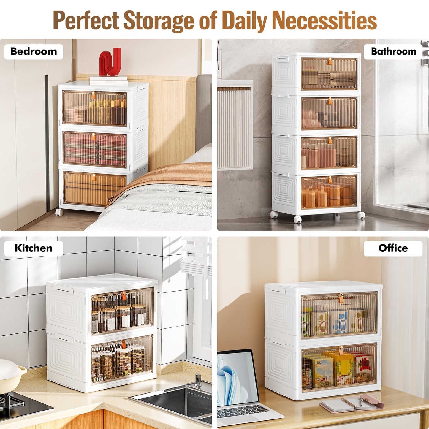SNSLXH 4 Tier Plastic Storage Bins with Lid 23QT, Stackable Storage Containers with Wheels, Folding Storage Box, Stackable Storage Bins, Closet Organizers and Storage for Living Room,Office,Dorm