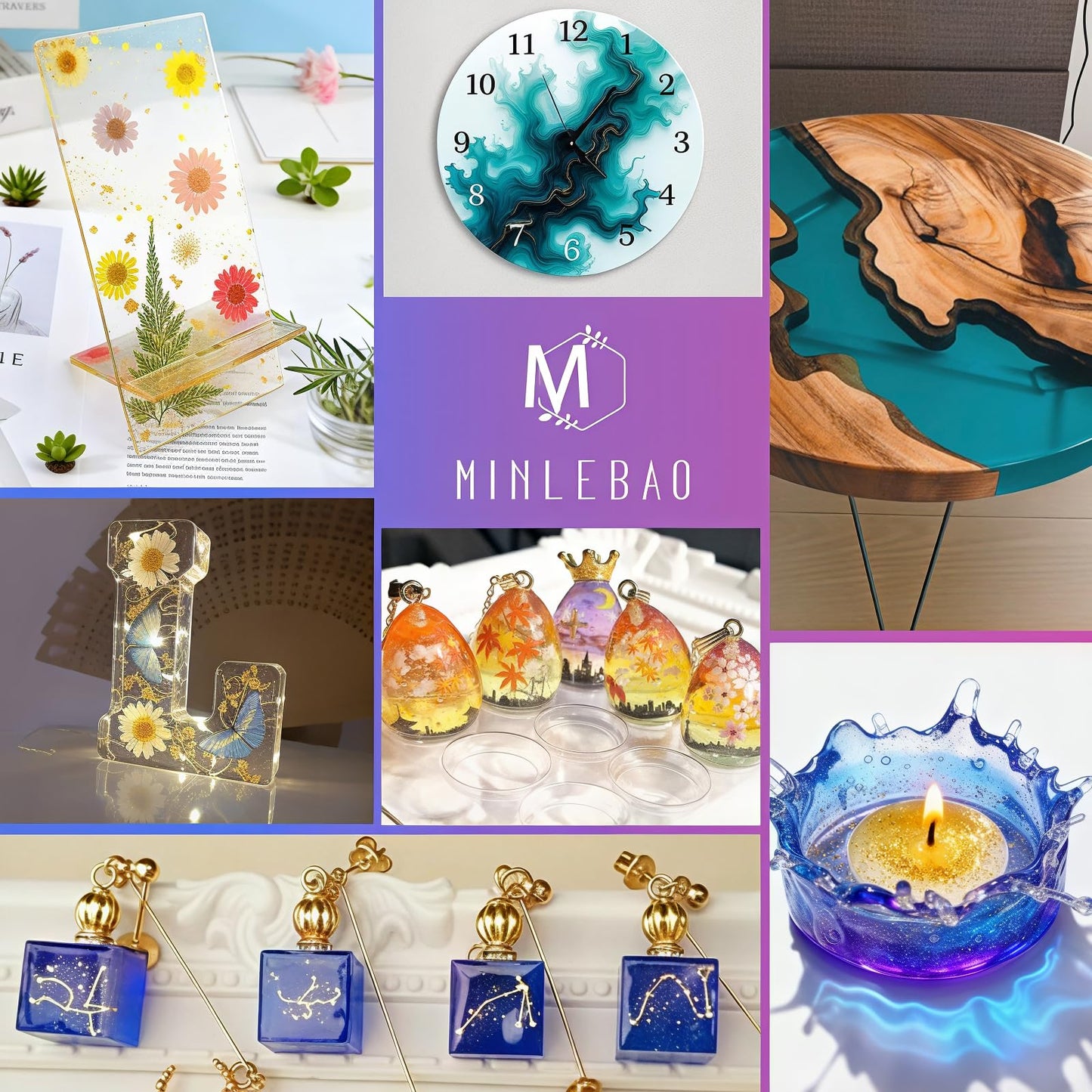 Minlebao Crystal Clear Epoxy Resin Kit 1 Gallon/3.8L, High Gloss Bubble-Free Coating & Casting for DIY Art, Accessory Making, River Tables - 1:1 Ratio with Measuring, Silicone Mold and Usage Tools (1gallon)