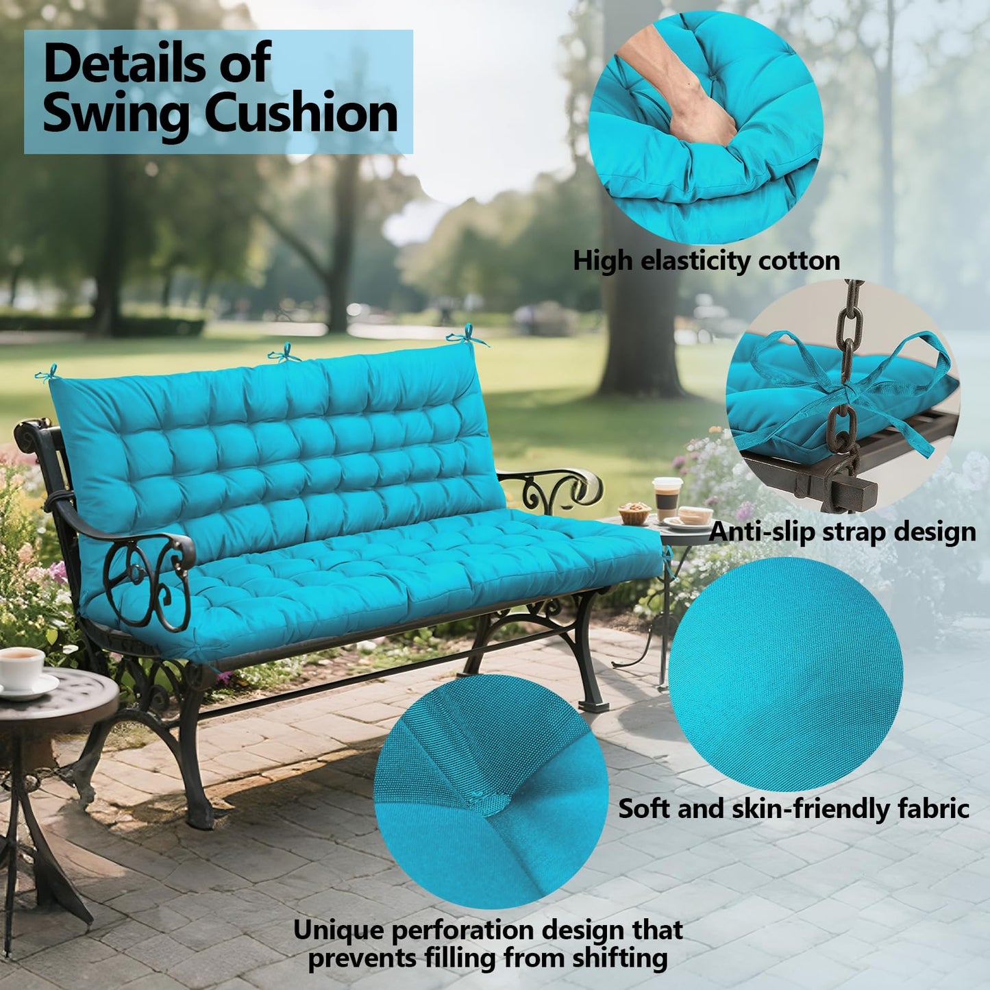FAMIROSA Porch Swing Cushions, 60 x 40 x 4in Thick Replacement Cushions for Outdoor Furniture, 2-3 Seater Water-Resistant and Comfortable Bench Chair Cushion with Backrest for Patio Yard Garden, Blue