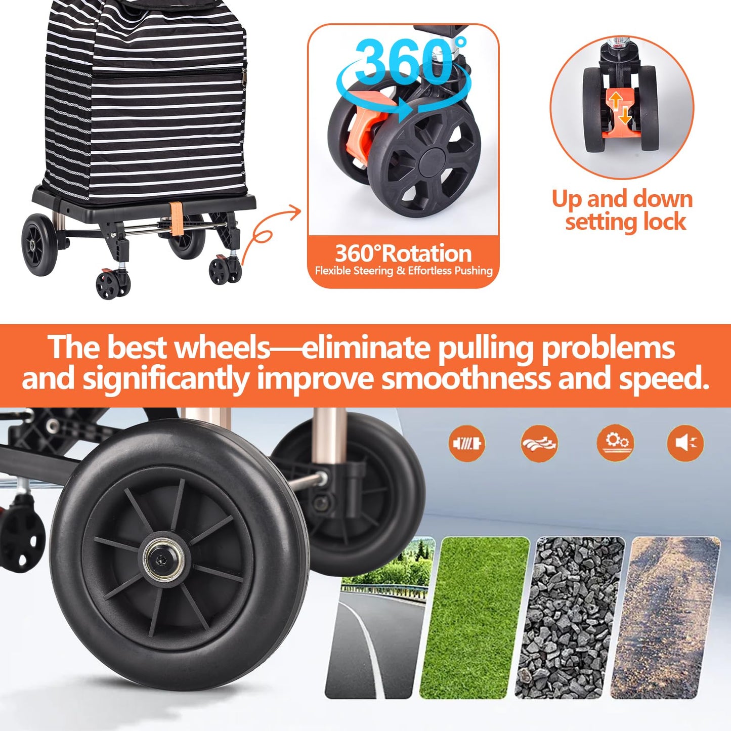 Rsemkkxce Shopping Cart with Wheels, Foldable Shopping Cart for Transportation and Camping Shopping Trolley