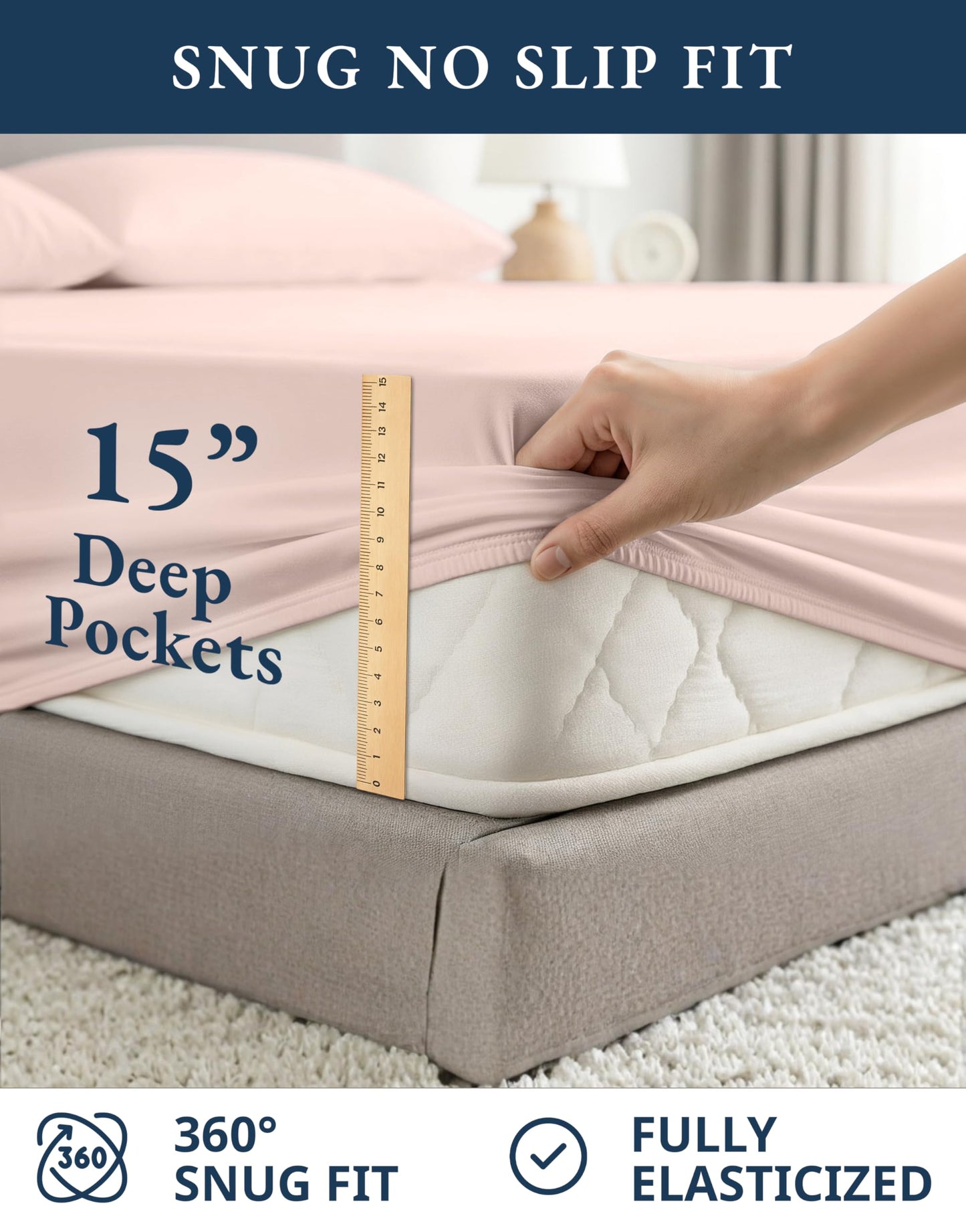 Lane Linen 100% Organic Cotton Queen Sheet Set, 4-Piece Percale Bed Sheets for Queen Bed - Soft, Breathable, Hypoallergenic, Deep Pocket Fits Mattress Up to 15" Deep, Hotel Quality Sheets - Rose