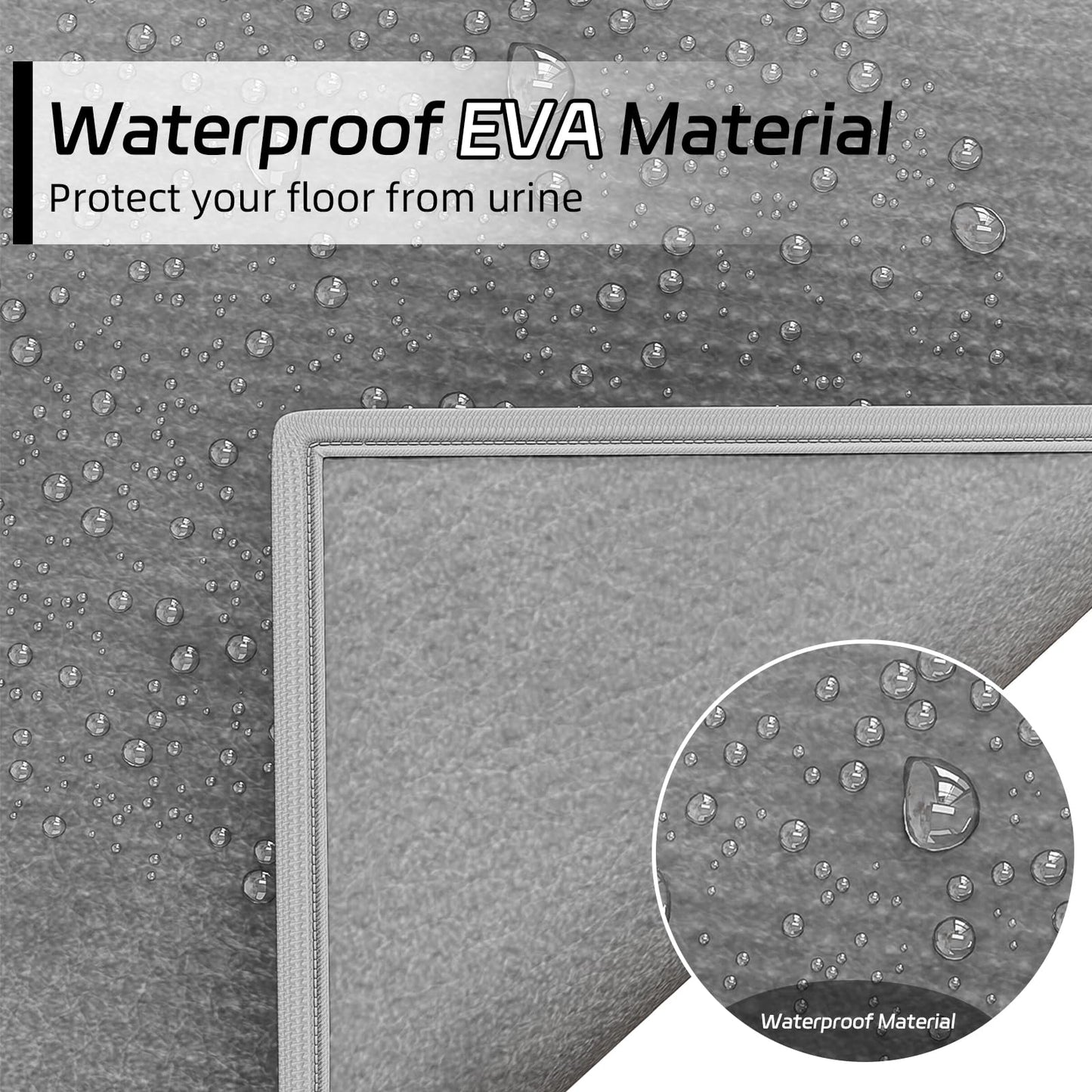 Garoopion Cat Litter Mat, 90 x76 cm Cat Litter Box Mat, EVA Waterproof Trapper, Honeycomb Double Layer Catcher, Easy to Clean, Gray, 1 Side Connected