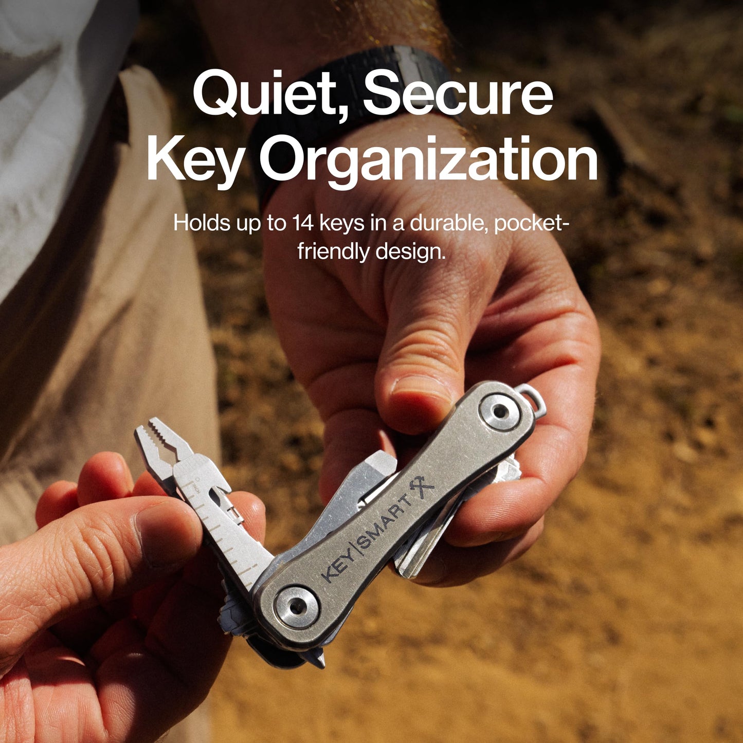 Keysmart Rugged - Multi-Tool Key Holder with Bottle Opener and Pocket Clip (Up to 14 Keys, Titanium)