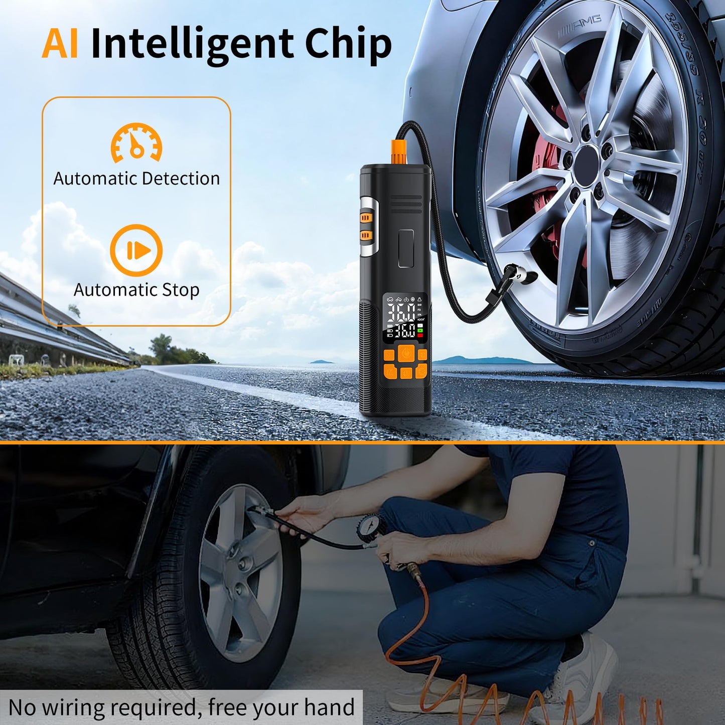 2026 Upgraded Tire Inflator Portable Air Compressor,150 PSI Portable Tire Inflator with AI Auto Stop, Digital Pressure Gauge & LED Light, 8X Faster Air Pump for Car Tyres, Motorcycle, Bicycle, Ball