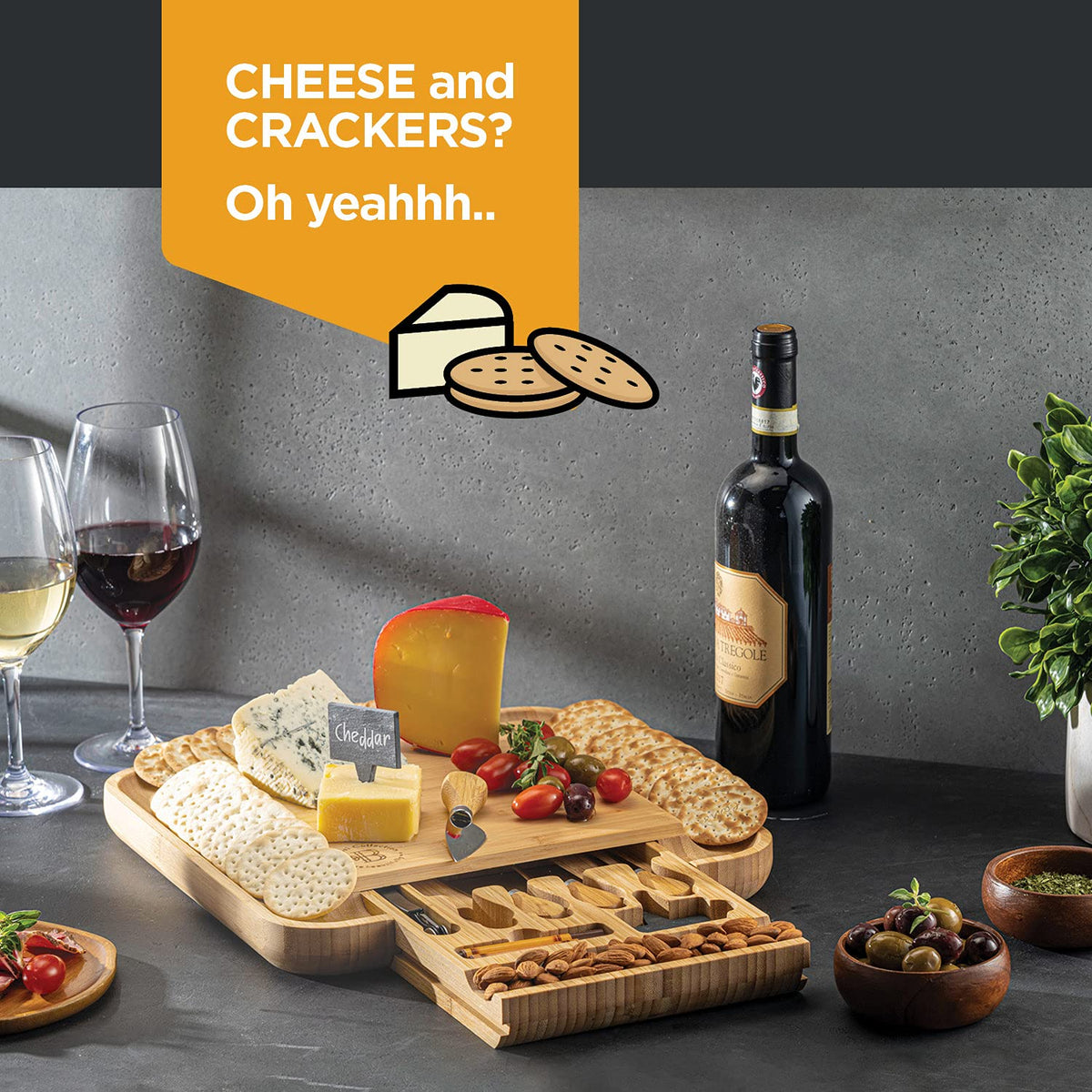 Charcuterie Boards - Large Bamboo Cheese Board Set with Knives, Serving Meat and Cheese Platter Tray for Housewarming Gifts New Home, Wedding, Bridal Shower, Birthday Gifts for Women, Hostess