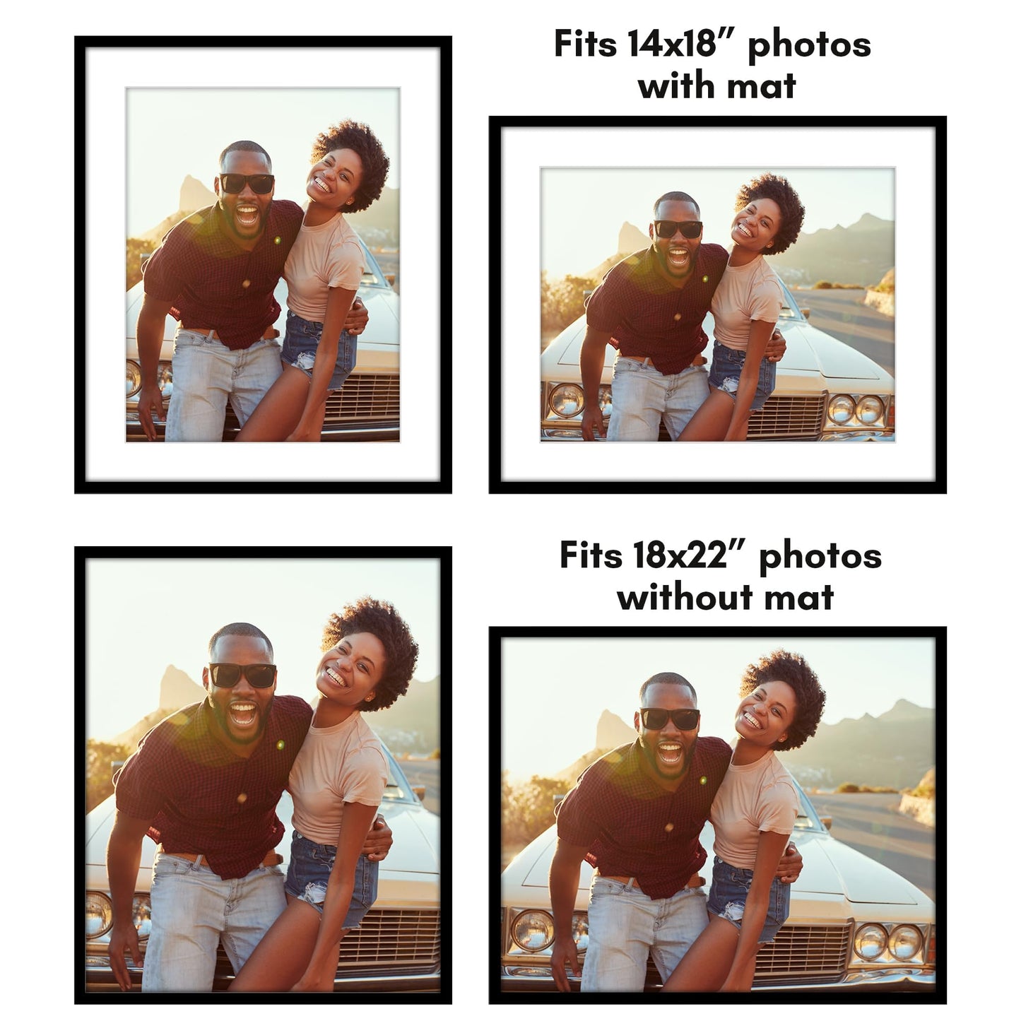 Americanflat 18x22 Picture Frame with Polished Plexiglass - Use as 14x18 Frame with Mat or Display 18x22 Photo Without Mat - Streamline Collection - Thin Border Picture Frames for Wall - Black