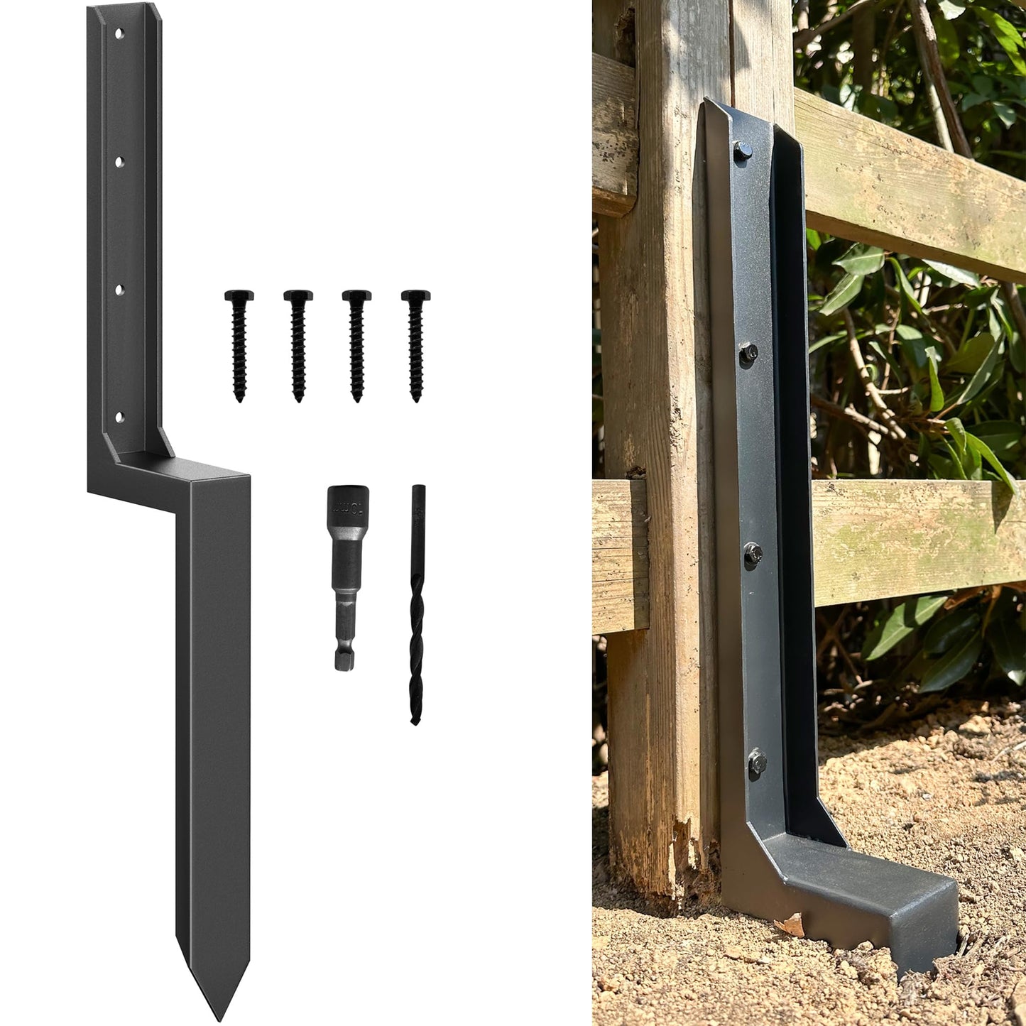 ARKSOLDIER Fence Post Repair Kit - Thickened 11-Gauge Steel Anchor & Stakes to Fix Broken/Leaning 4x4/6x6 Wood Posts Support (Heavier at 5.47 lbs, 1-Pack)