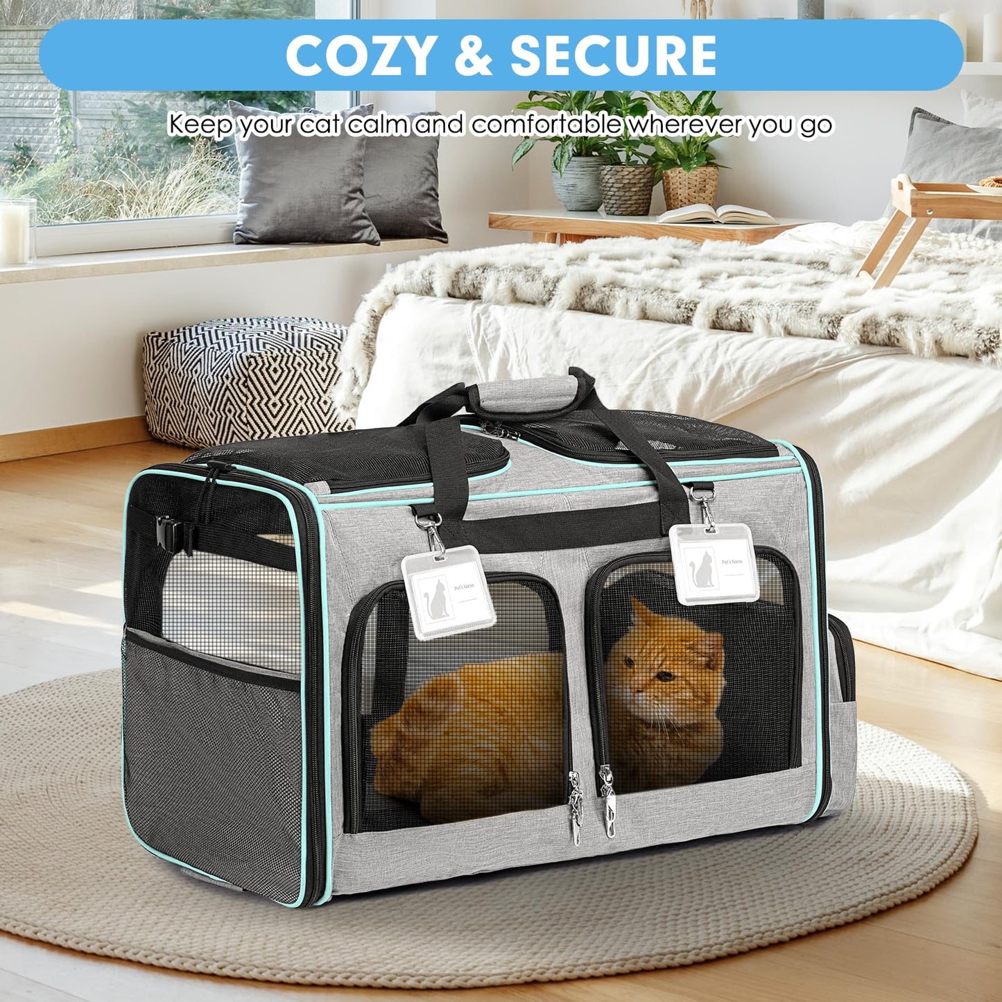 LUFFWELL Large Cat Carrier with Wheels, 2-in-1 Rolling Pet Carrier for Two Cats with Whisper-Quiet Wheels, Extra Large Soft-Sided Pet Travel Carrier for Vet Visits, Park Strolls & Car Travel (Grey)