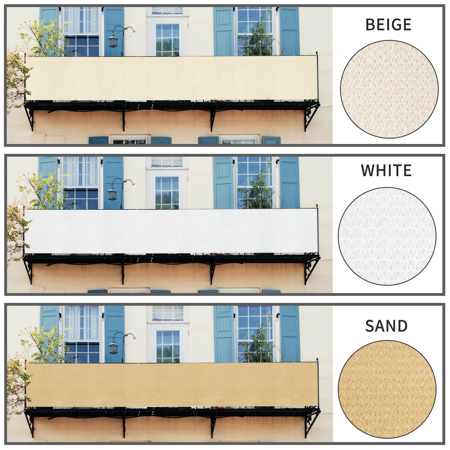 LOVE STORY 3' x 10' White Balcony Privacy Screen - Apartment Railing Fence Screen, UV Protection and Weather-Resistant, Blockage for Outdoor Backyard, Patio, Pool, Porch,Deck