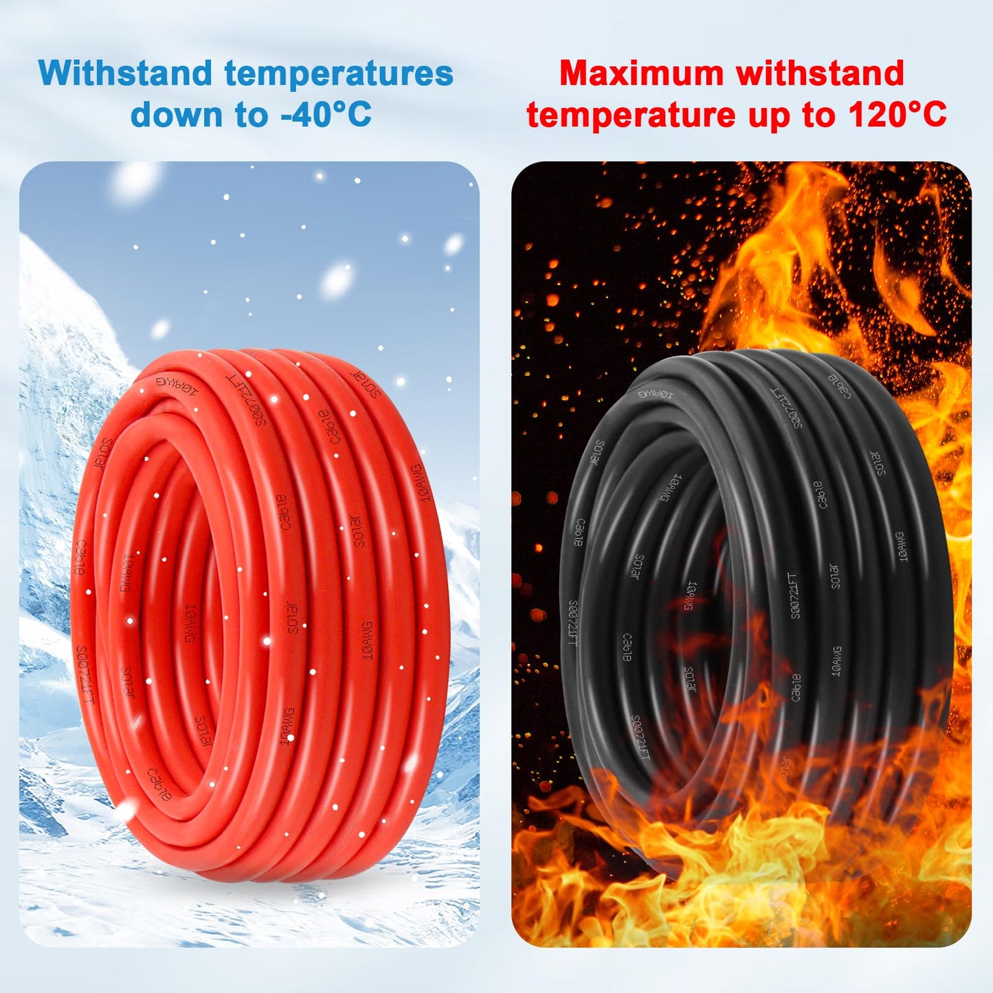 MOOKEERF Solar Panel Wire 10 AWG(6mm²) - Solar Extension Cable 50Ft Black & 50Ft Red 10 Gauge Tinned Copper PV Wire for Outdoor Automotive RV Boat Marine (Black+Red)