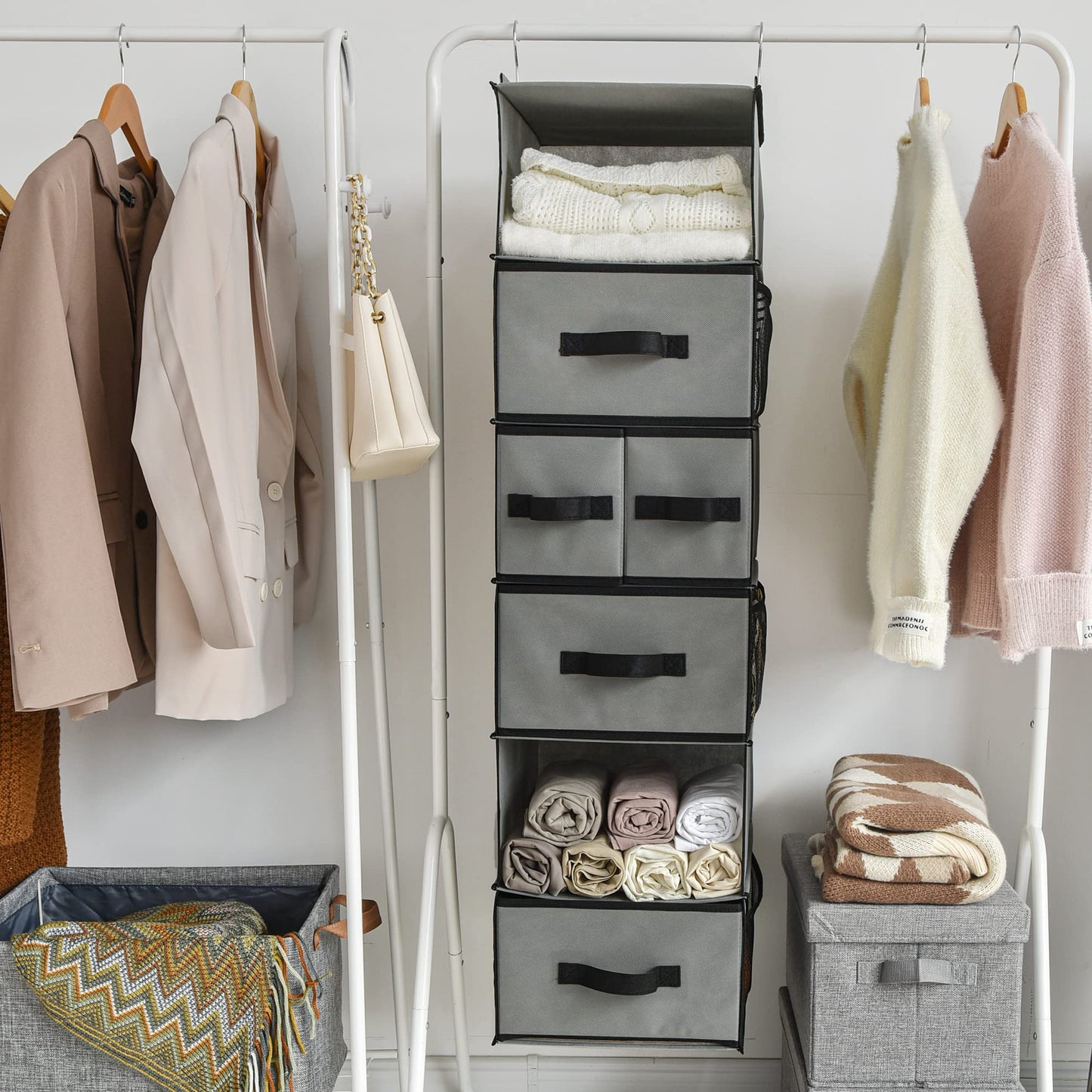 GRANNY SAYS Hanging Closet Organizer with Drawers, Rangement Garde Robe, Hanging Storage Organizer, Closet Organizers and Storage for Clothes, 1-Pack, 31 x 35 x 108.4cm, 6-Shelf, Grey