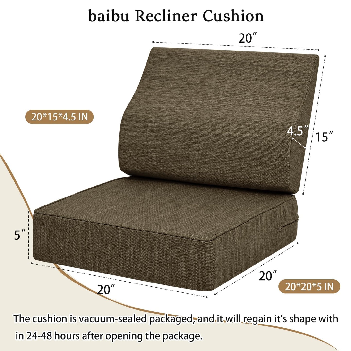 baibu Gel Memory Foam Recliner Cushions with Lumbar Support Pillow for Elderly, 20x20x5 Inch Thick Dual-Layer Patent Design Non-Slip Seat Cushion for Recliner Chair for Reduce Hip & Lumbar Pain, Brown