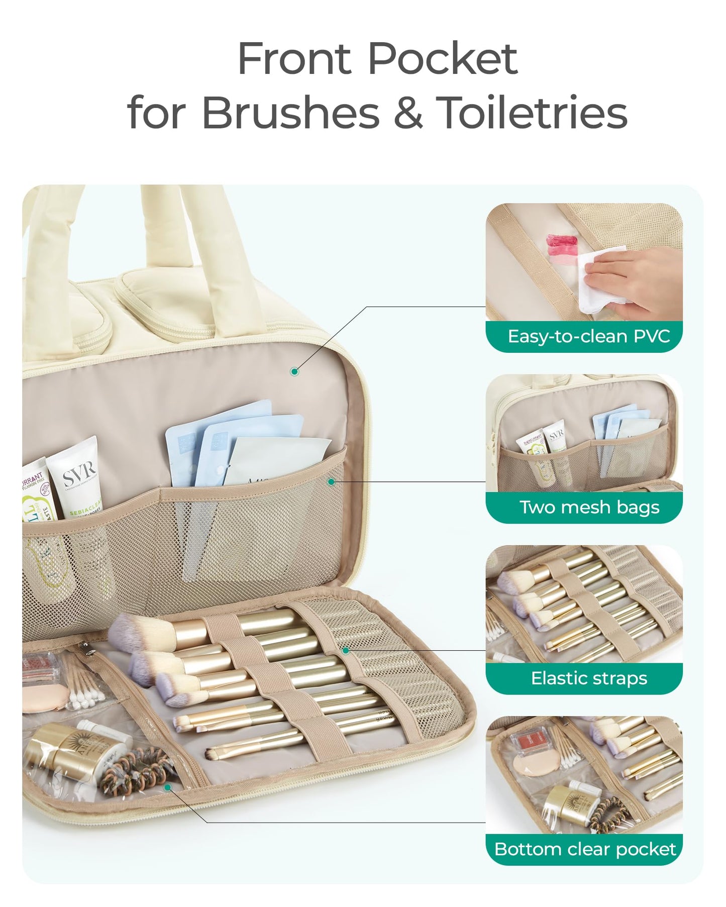 BAGSMART Travel Toiletry Bag, Puffy Large Toiletry Bag for Women, Lightweight Cosmetic Makeup Bag Organizer with Handle for Traveling, Accessories, Essentials, Toiletries, B-Black, Large, Lightweight