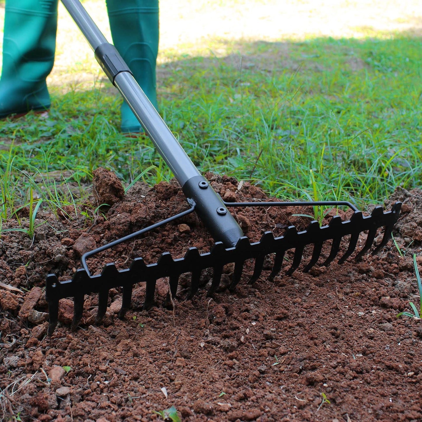 Walensee 5.4FT Bow Rake Heavy Duty Garden Rake with Stainless Steel Handle, 17 Steel Tines Metal Head Rake Tool for Loosening Soil Gathering Leaf Leveling Lawn Farming Land Management Yarn Thatch Rake