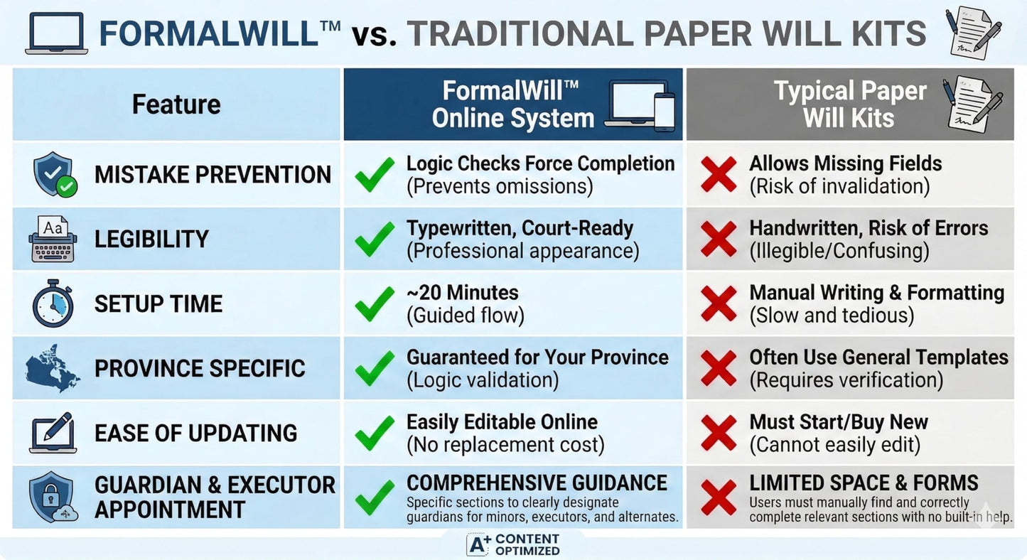 FormalWill Canadian Online Will 2026 – Fully Customized Legal Will (No Lawyer Required) + Bonus Power of Attorney (Property & Health), Funeral Wishes & Asset Inventory (Will Kit)