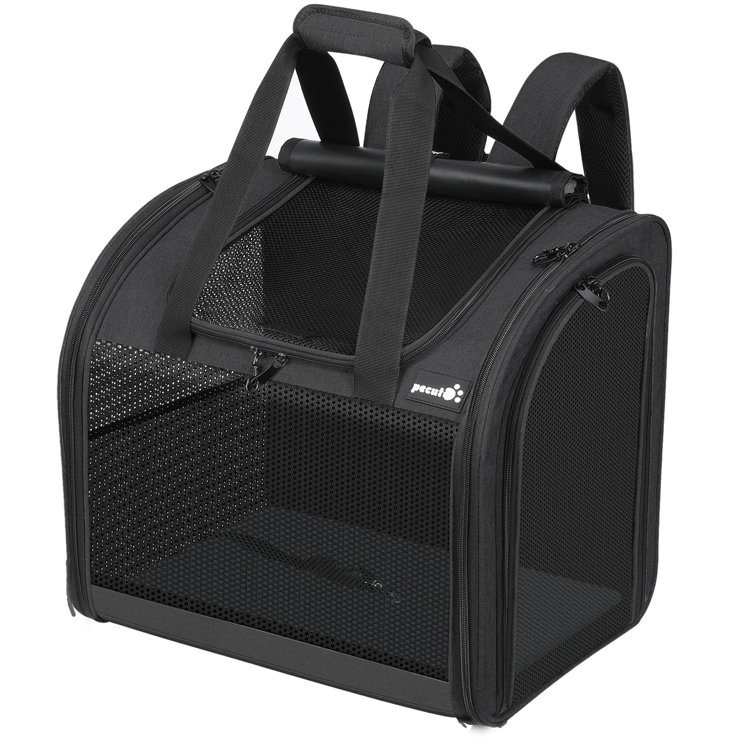 Pecute Cat Backpack,Dog Backpack Carrier with Widened Interior Space, Pet Backpack Carrier for Small Dogs and Small to Medium Cats, Pet Travel Carrier with Soft Padded, Reinforced Support,Black