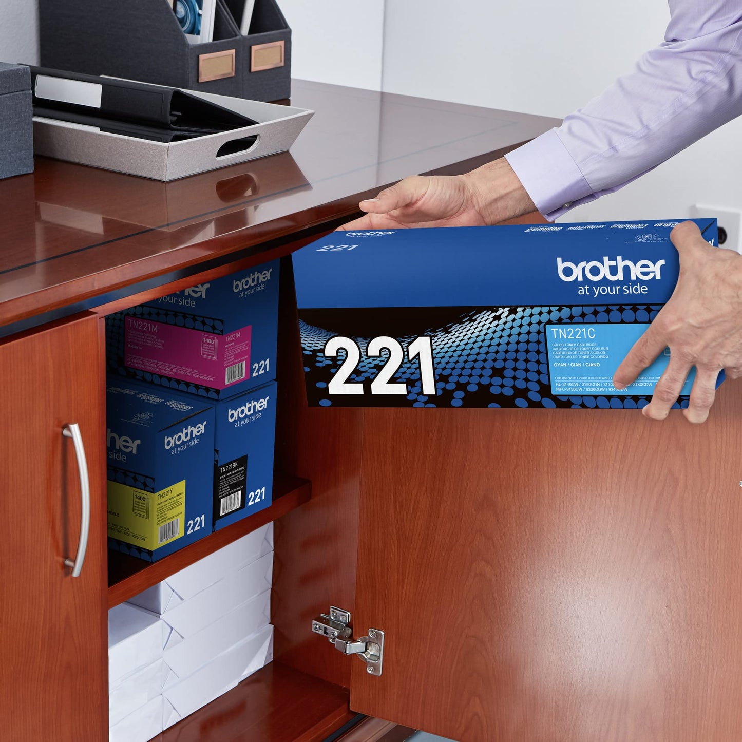 Brother original TN221C Standard Yield Cyan Toner Cartridge, original toner replacement cartridges, toner for Brother laser printers HL-3140CW, HL-3170CDW, MFC-9130CW, MFC-9330CDW, and more