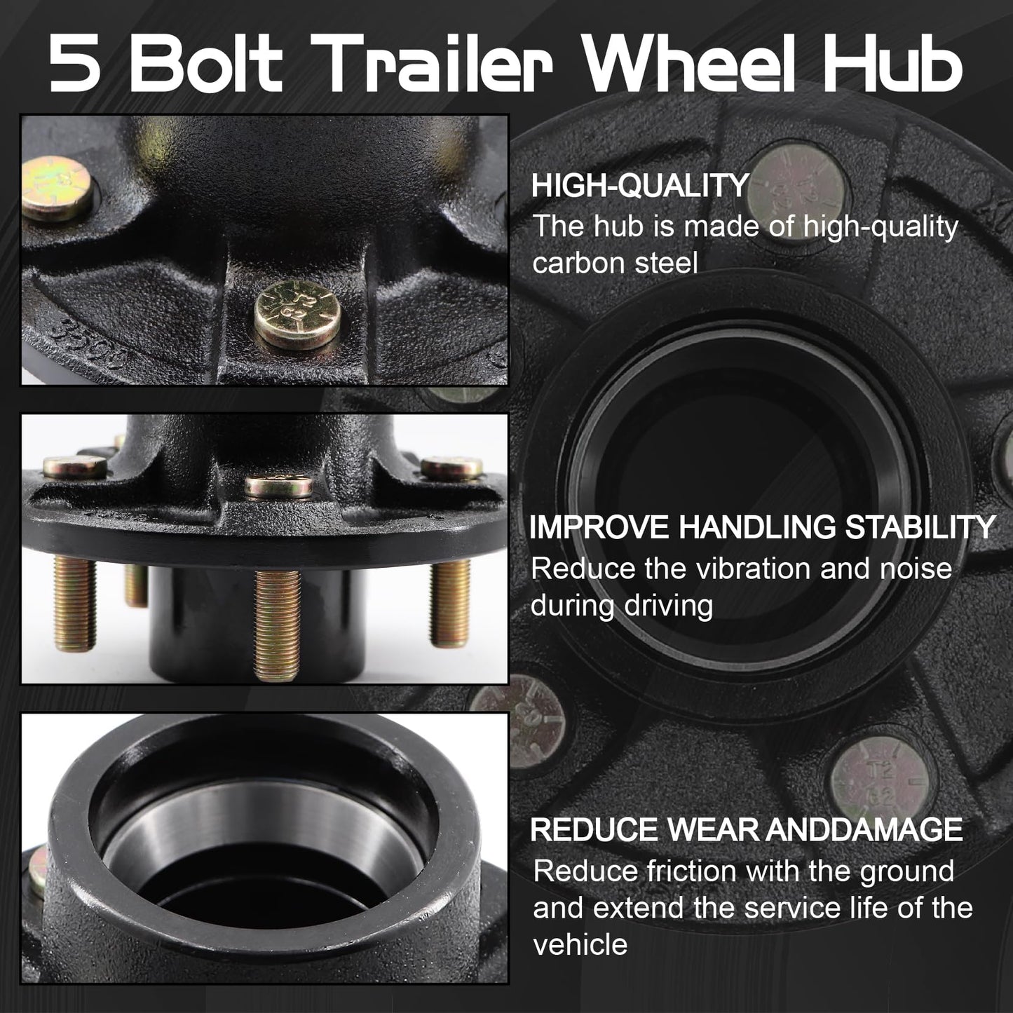Ruikarhop 5 Lug Trailer Wheel Hub Kit,3500 LB-5 X 4.5 Trailer Axle Kit with(L68149 and L44649 Cone Bearings),Fits 1-1/16'' to 1-3/8" Trailer Axles 3500lb #84 Spindle for Rvs