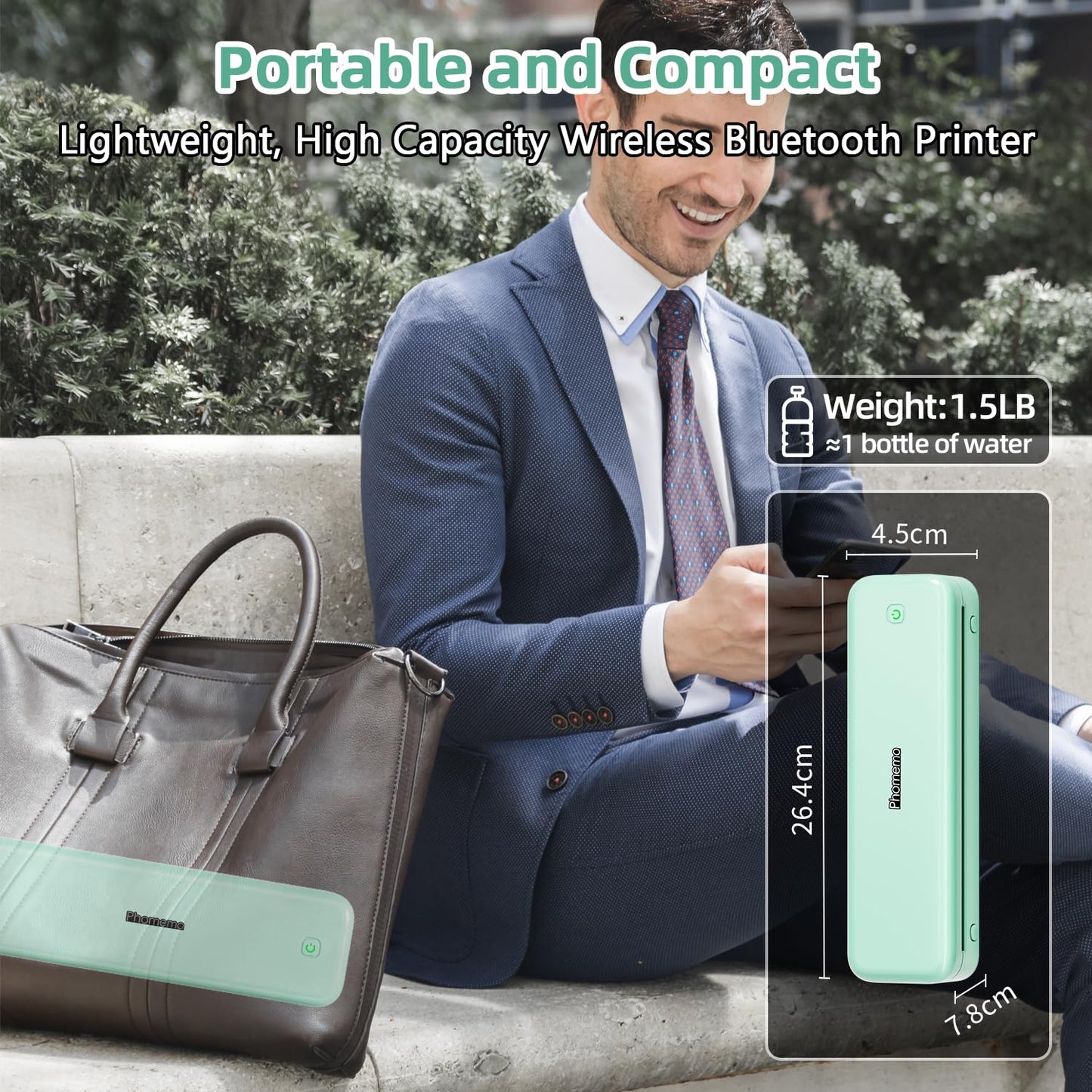 Phomemo M834 Portable Printer Wireless for Travel, Support Multi-Size Thermal Paper,Bluetooth Thermal Printer Compatible with Phone&Laptops,Inkless Printer for Home Use,Office,Green