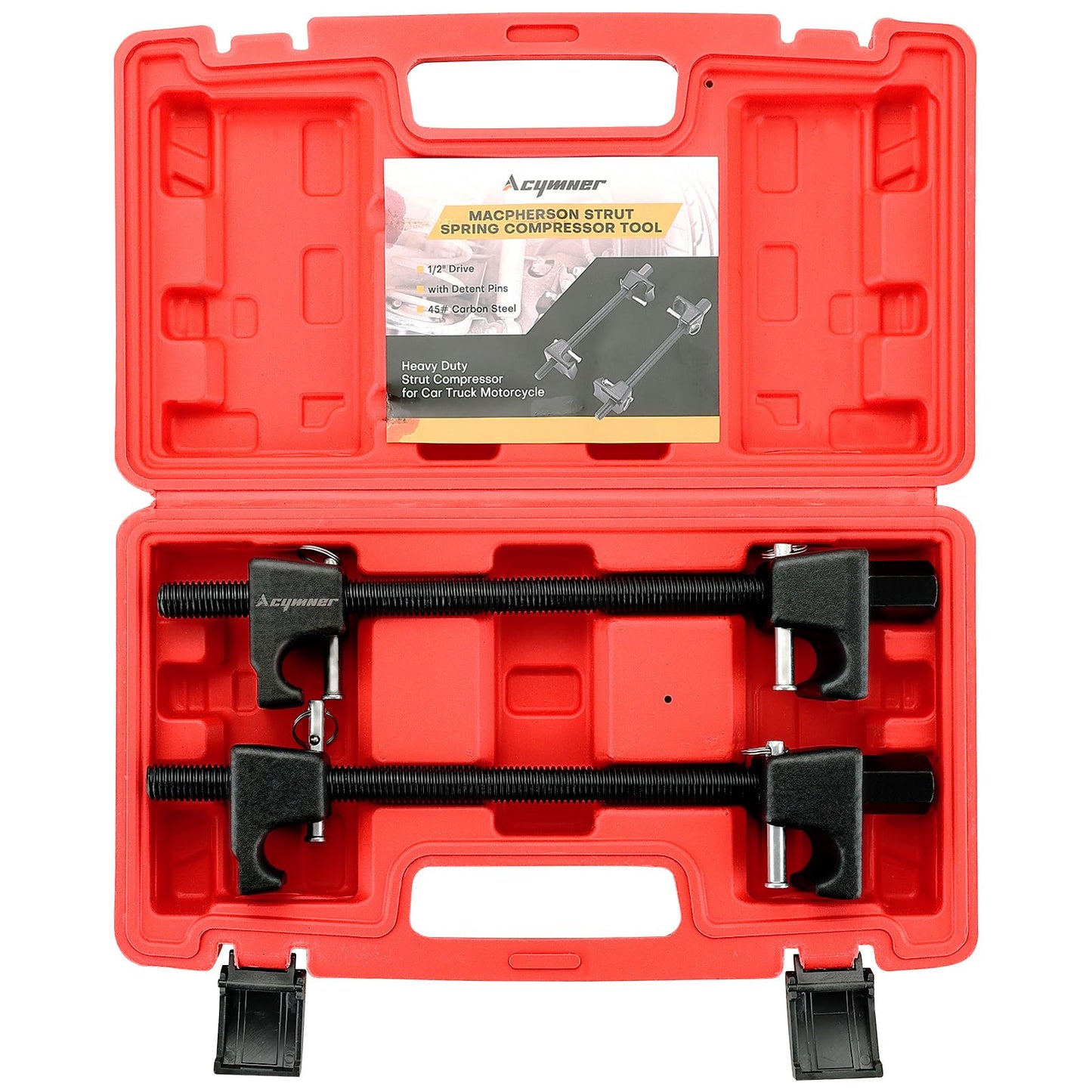 Acymner Macpherson Strut Spring Compressor Tool Kit | Universal Coil Spring Compressor Tool, 1/2" Square Drive Heavy Duty Strut Compressor for Car Truck Motorcycle,with Detent Pins,Set of 2,300mm