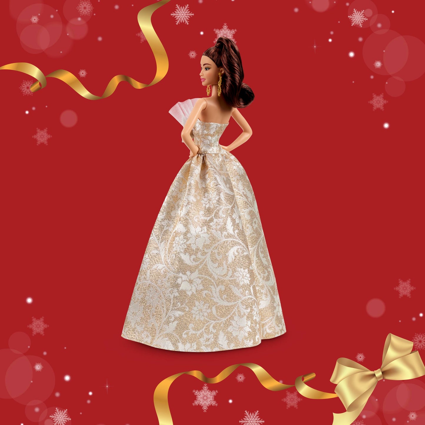 Barbie Signature Doll, 2025 Holiday Barbie Light Brown Hair Fashion Doll Wearing Silver & Gold Gown, Seasonal Collector in Displayable Packaging & Stand