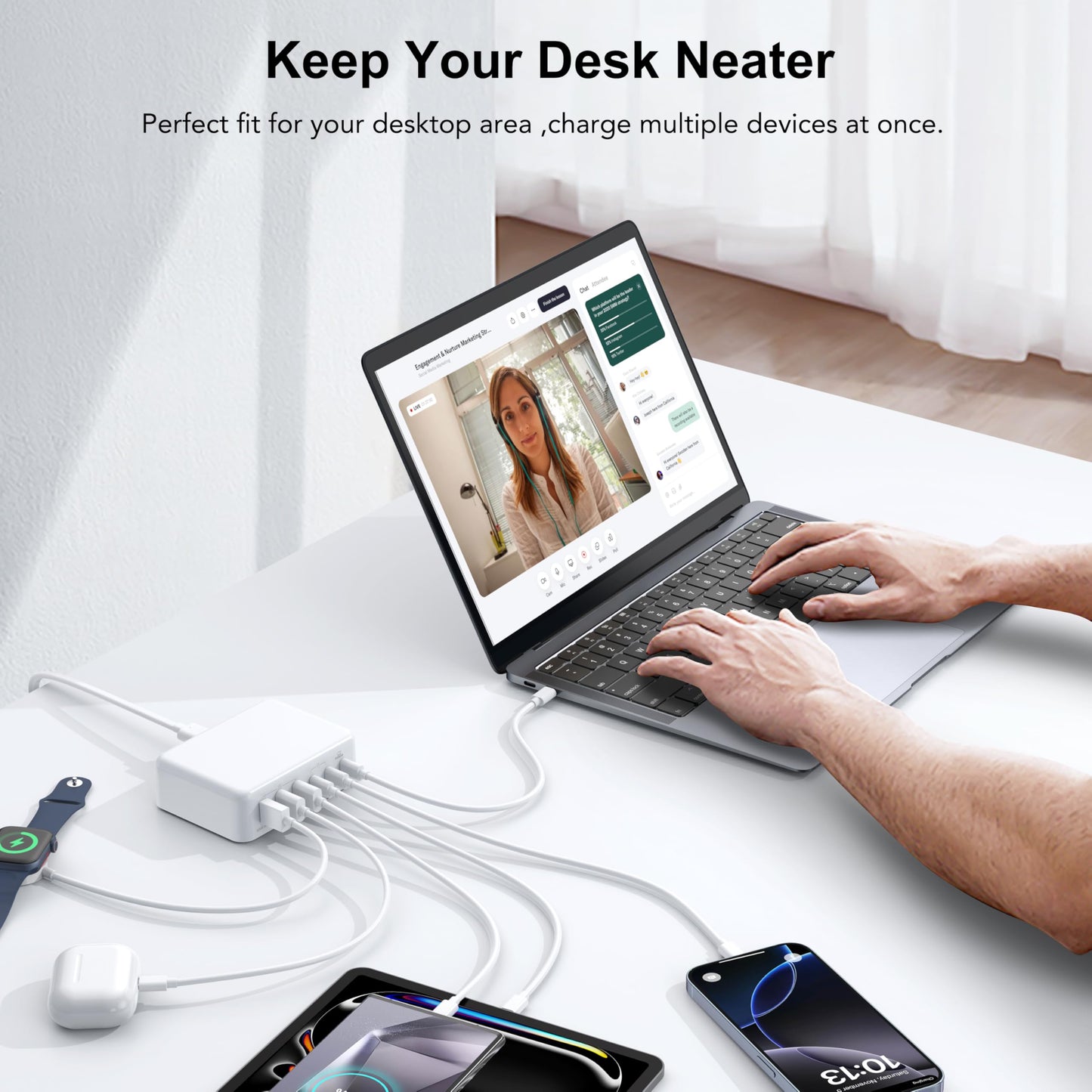 USB C Fast Charger, 150W 6 Port Desktop PD GaN Fast Charger Charging Station Block 65W USB C Laptop Charger for MacBook Pro/Air iPad iPhone 16 15 14 13 12 Pro Max Galaxy S23 Note 20 Pixel