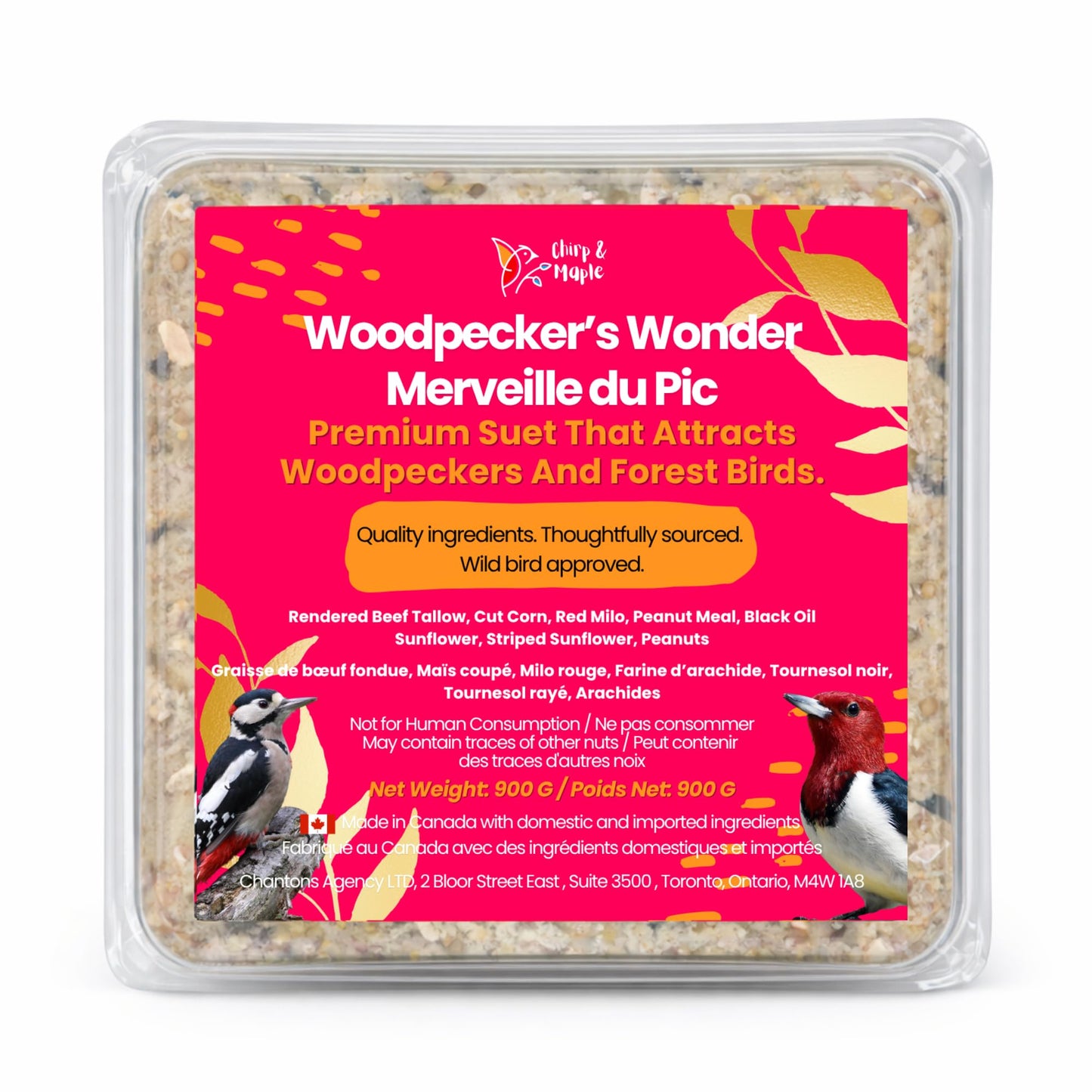 Chirp & Maple, Woodpecker’s Wonder, Suet for Wild Birds, Wild Bird Food for Woodpeckers (18-Pack), 5.4KG