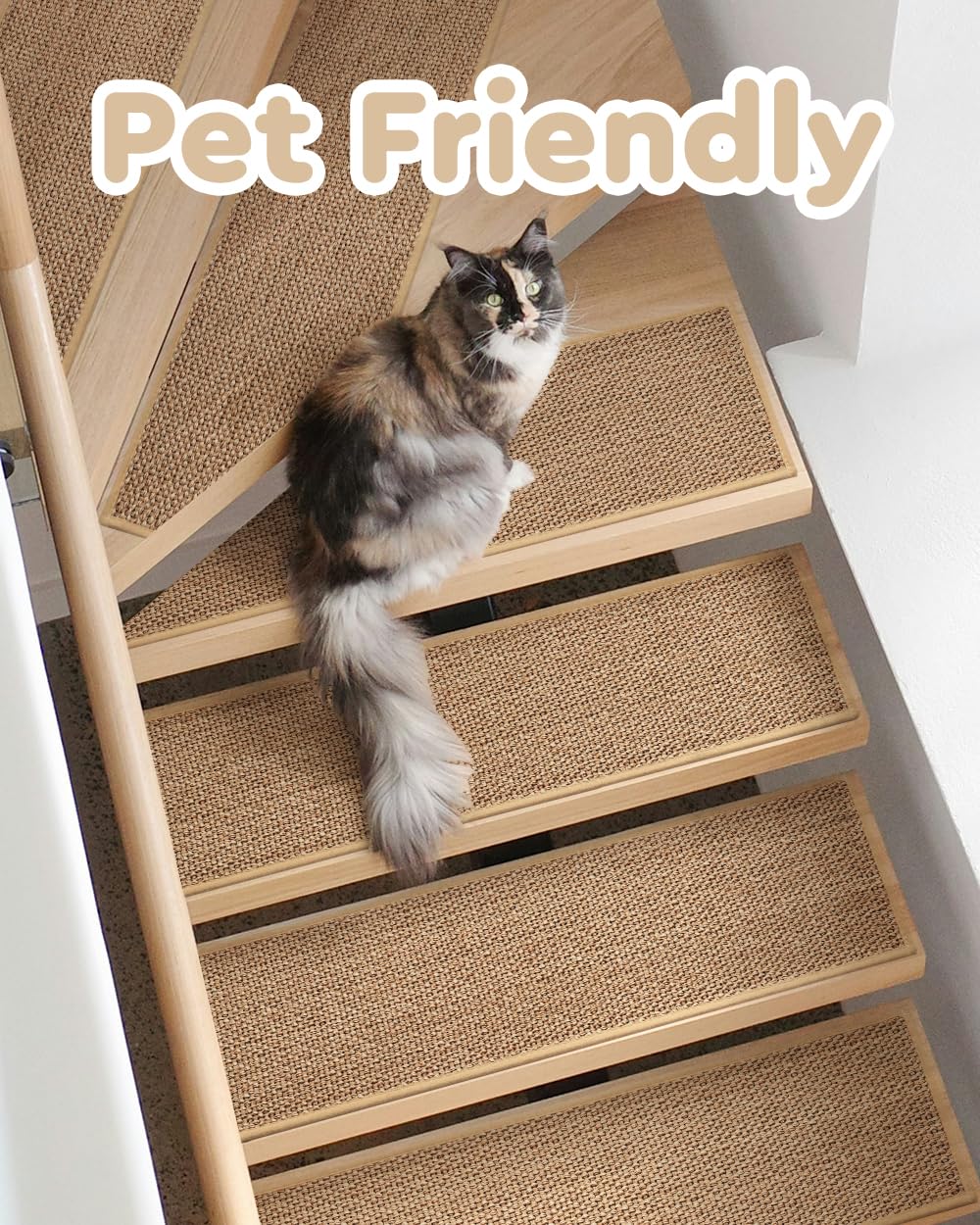 PADOOR Stair-Treads Non Slip, 7PCS Stair Runner for Wooden Steps, Residue Free Stair Treads Stair Carpet Mat for Kids and Dogs Indoor 8"x30" Beige