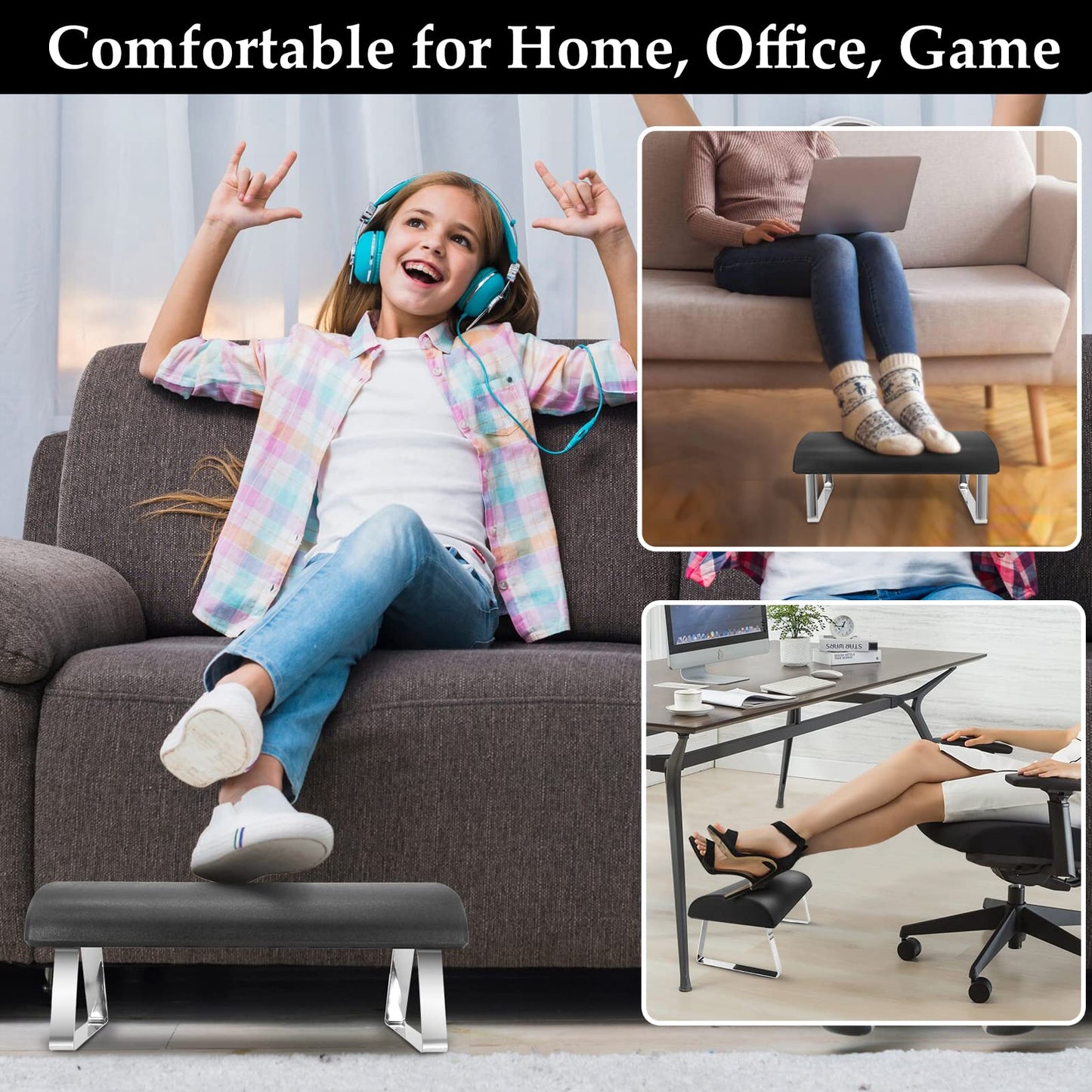 Foot Rest Under Desk, Soft Footrest Under Desk Ergonomic Foot Rest Desk Footstool for Office Home Use, Washable and Sturdy (Black)