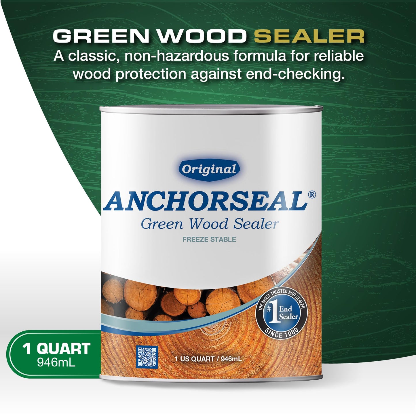 ANCHORSEAL Classic Log & Lumber End Sealer (1 Quart) - Water Based Wax Emulsion, Prevents up to 90% of End Checking on Cut Ends of Hardwood & Softwood … (1 Quart)
