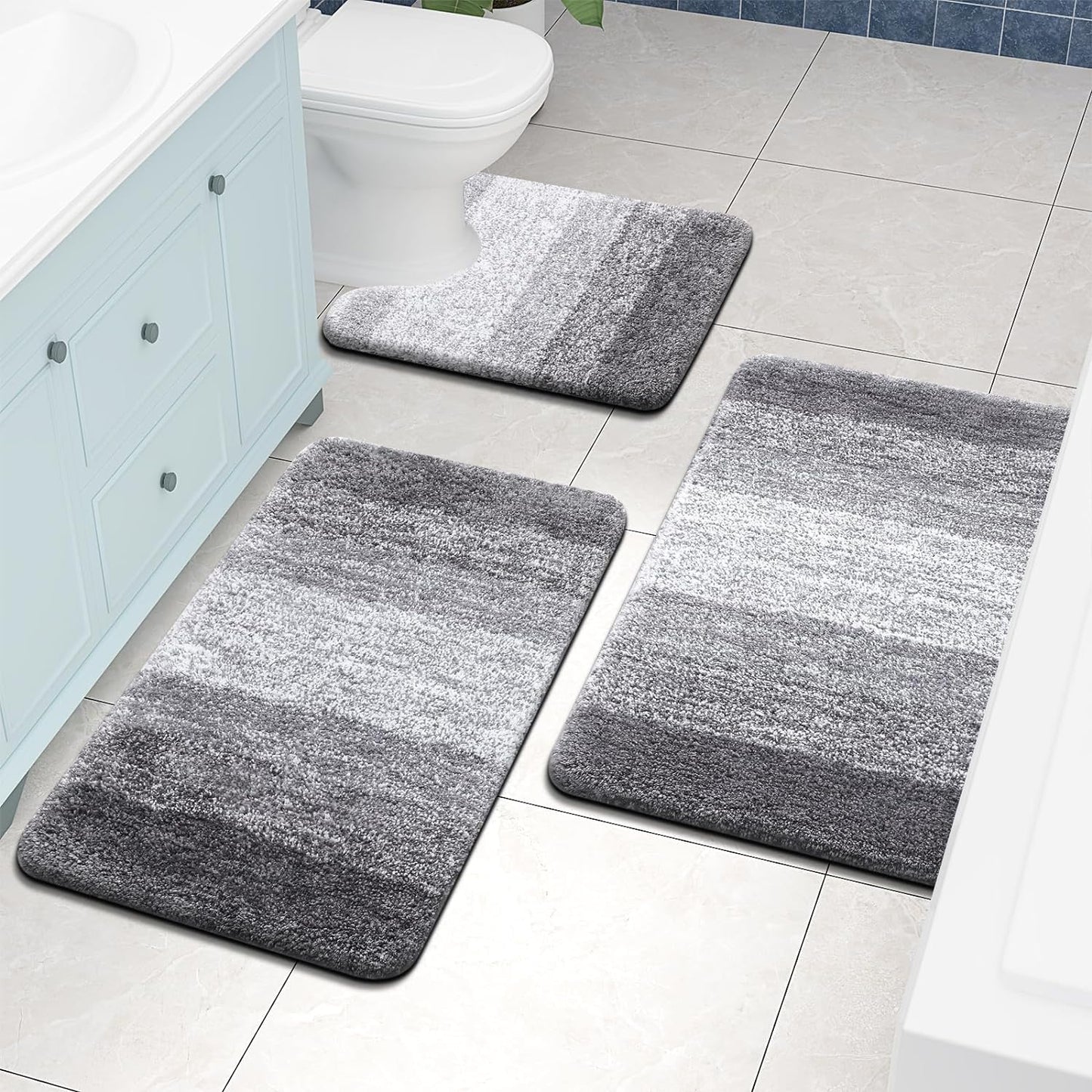 OLANLY Luxury Microfiber Bath Mat, Extra Soft and Absorbent Bathroom Mat, Non-Slip Plush Shaggy Bathroom Rug, Machine Wash Dry, Bath Rugs for Bathroom Floor, Tub and Shower, 20x30, Grey