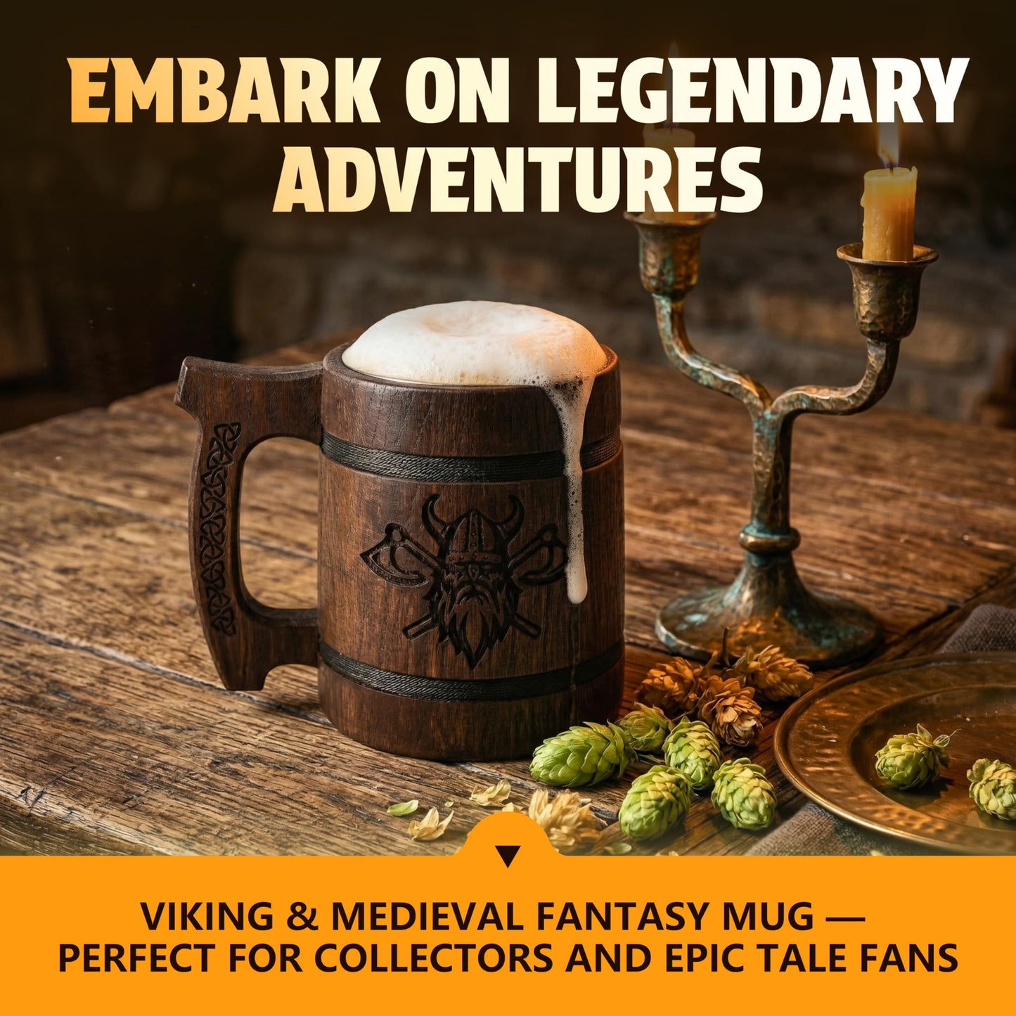 TESLYAR Beer Mug 600 ML - 20 OZ - Viking Mug - Tankard Mug - Beer Stein - Wooden Beer Mug - Handmade Gifts for Men | Fathers Day | Christmas | Birthday Gifts | Celtic Men Mugs - Dark Viking