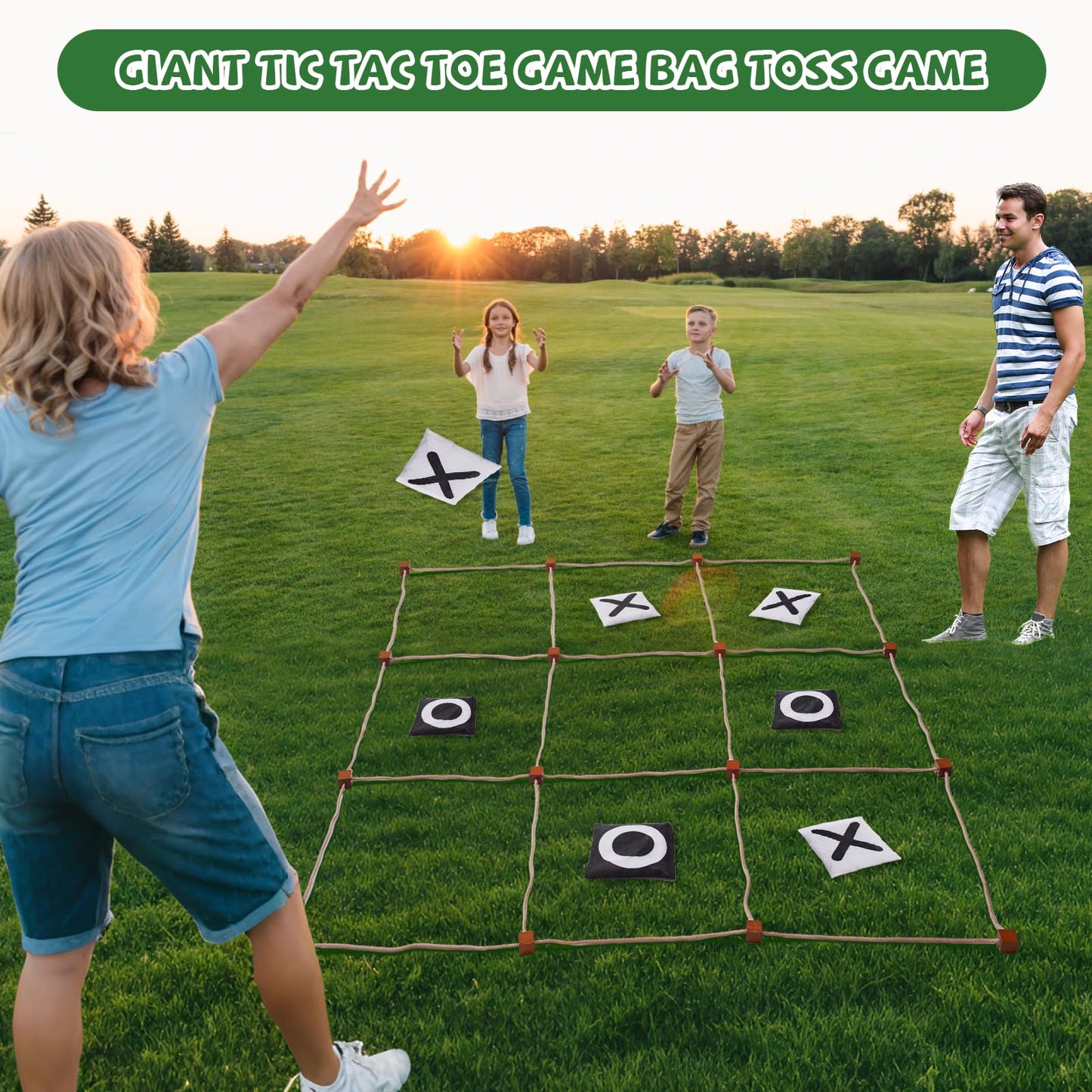 YOSHINE Tic Tac Toe Games Outdoor - 4ft x 4ft Giant Tic Tac Toe Game Outdoor, Bean Bag Toss Game for Outdoor Lawns, Courtyards, Birthday Parties, and Family Gatherings, Suitable for Kids and Adults