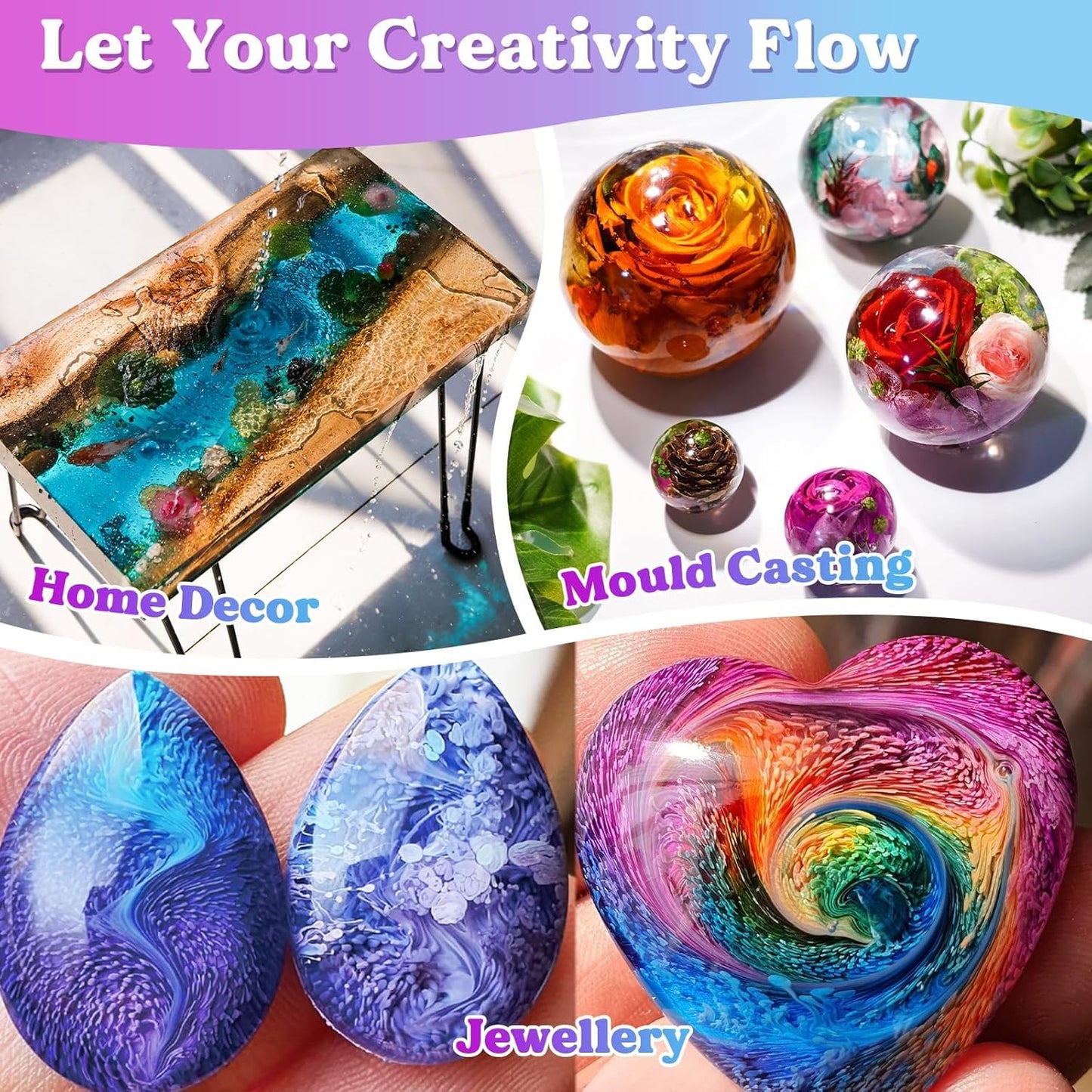 LET'S RESIN Casting Epoxy Resin Kit, 1L(34oz) Crystal Clear & Bubble Free Epoxy Resin and Hardener, High Gloss Resin Kit for DIY Art, Mould Casting, Wood, Jewellery Making, Coasters, Table Top