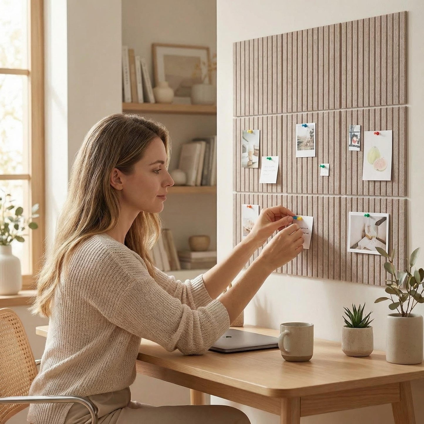MegaBlues Large Felt Bulletin Board 48" x 36" Cork Board Alternative-12 Pack with 72 Safe Removable Adhesive Tabs, Cork Boards for Walls Cork Board for Home Office Classroom Pin Board (Taupe)